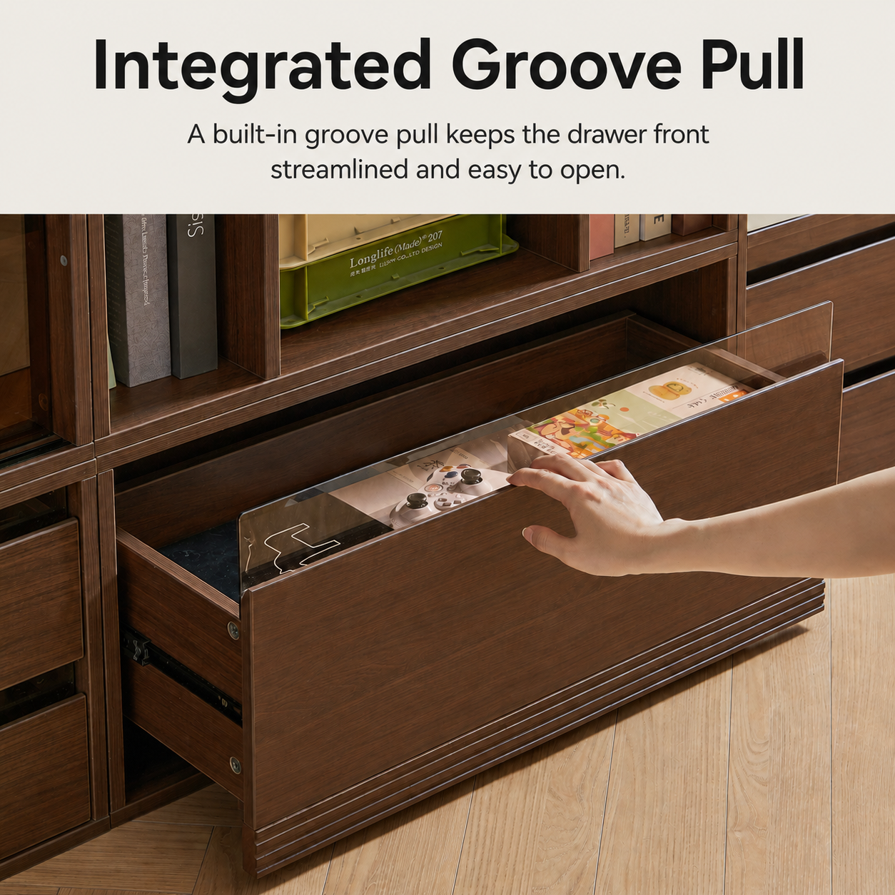 Linspire Forma Set of 2 Modular Display Cabinet with 3 Drawers, Dark Wood