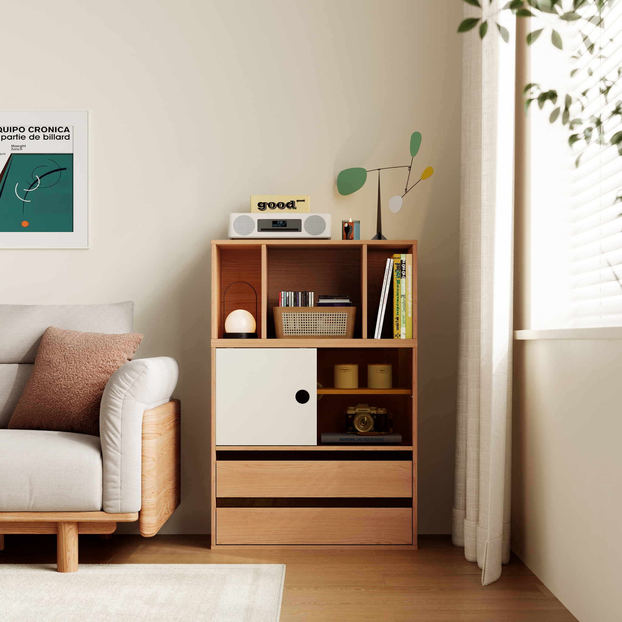 Linspire Forma Set of 2 Modular Display Cabinet with Shelf, Natural Wood