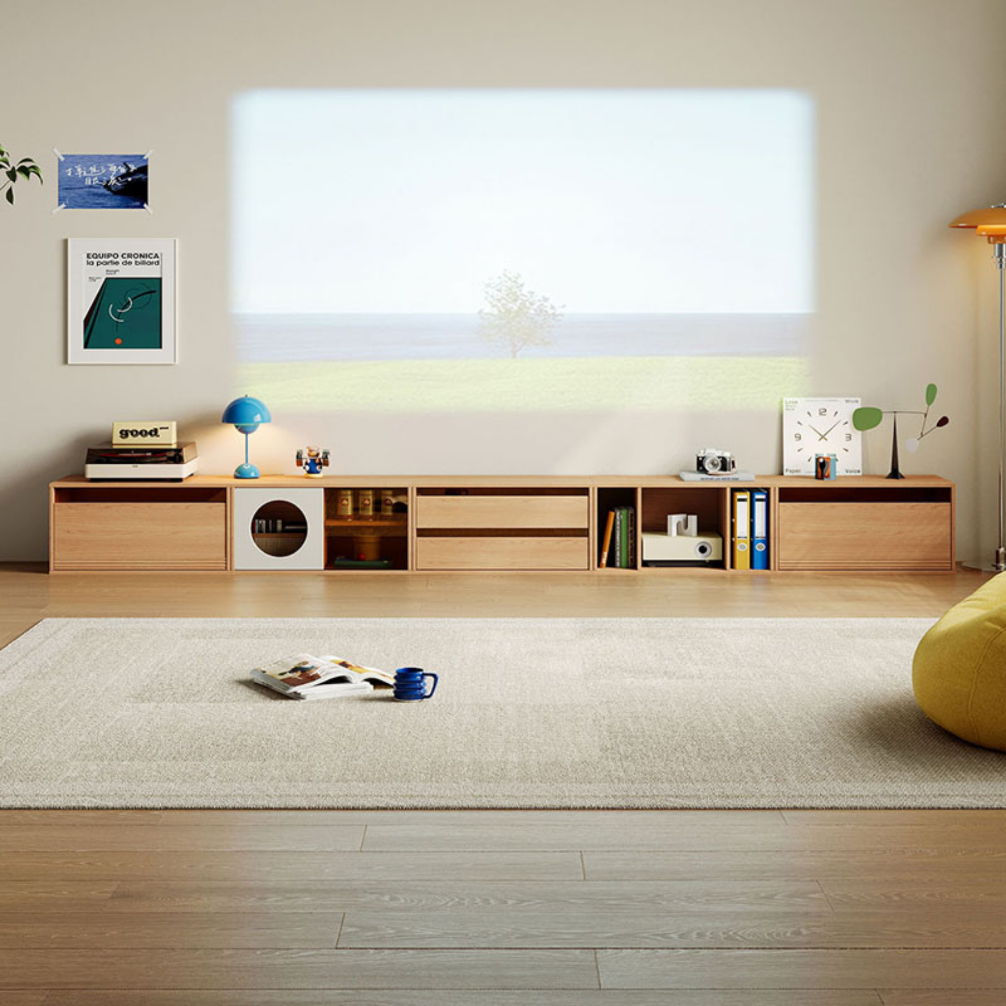 Linspire Forma Set of 5 Modular Entertainment Unit, Natural Wood