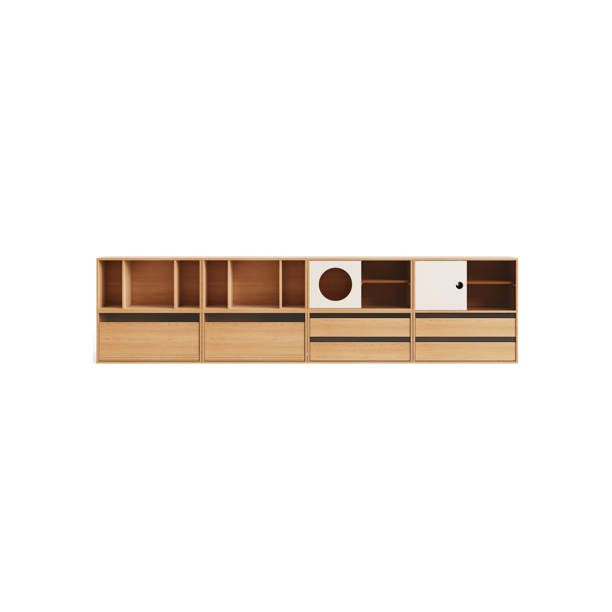 Linspire Forma Set of 7 Modular Display Cabinet, Natural Wood