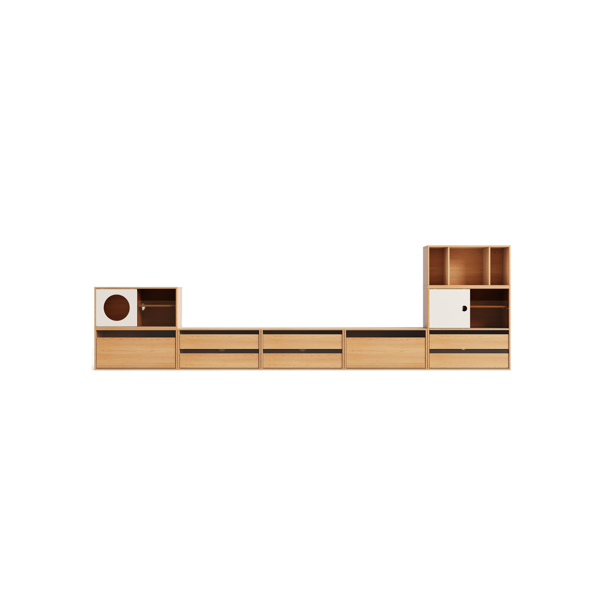 Linspire Forma Set of 7 Modular Entertainment Unit, Natural Wood