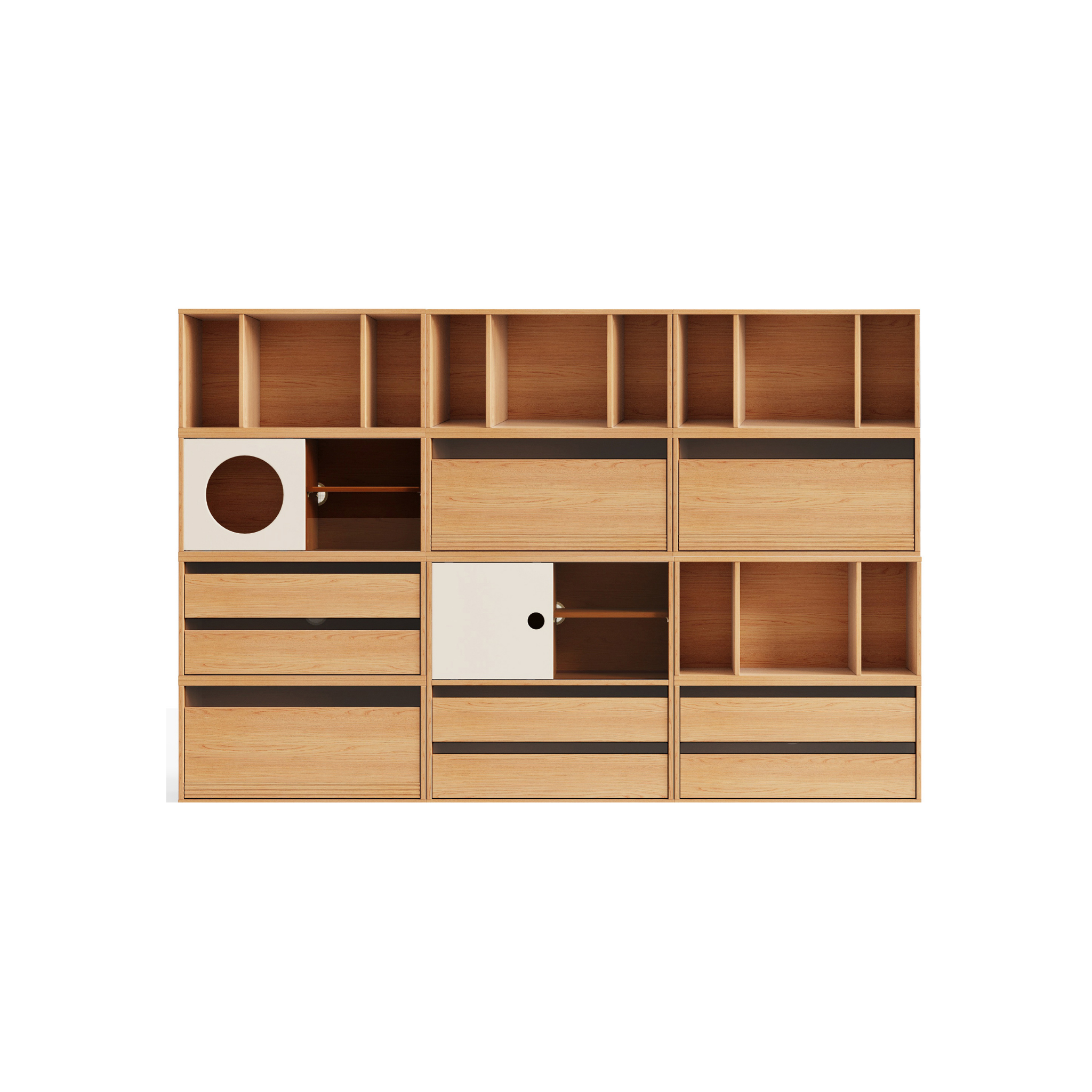 Linspire Forma Set of 11 Modular Display Cabinet, Natural Wood
