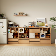 Linspire Forma Set of 10 Modular Display Cabinet, Natural Wood