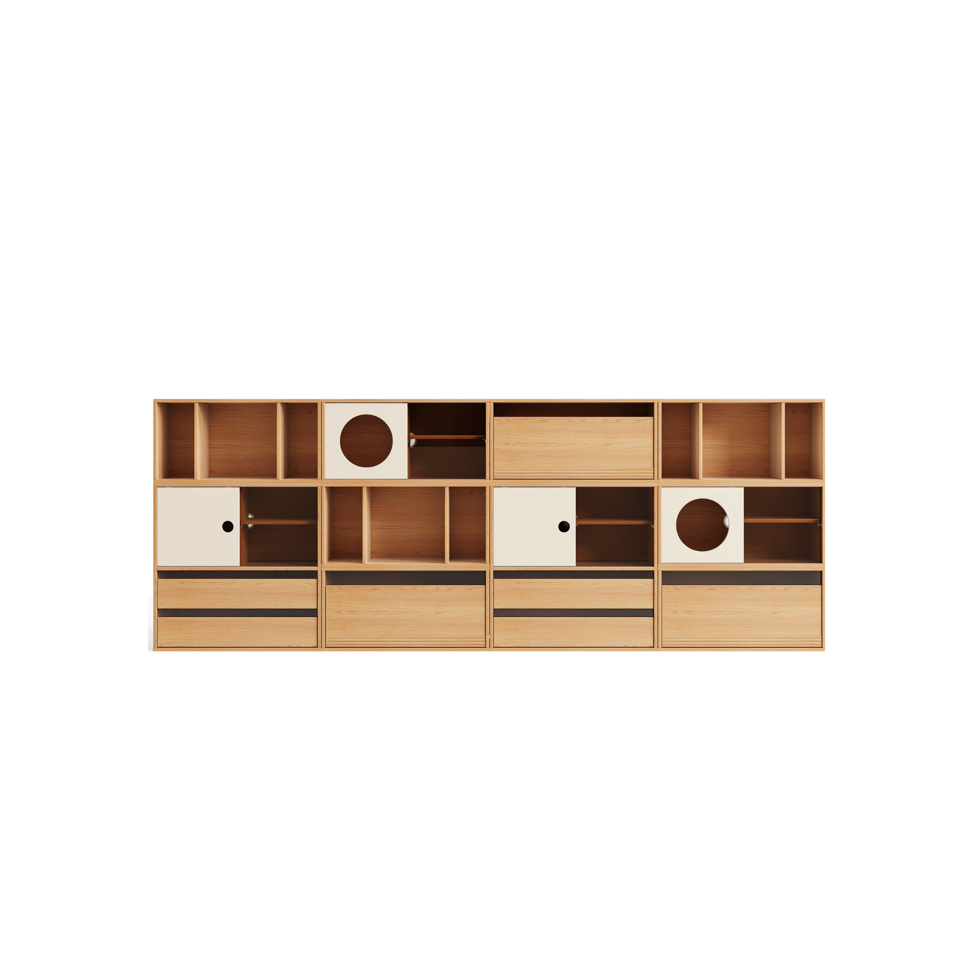 Linspire Forma Set of 10 Modular Display Cabinet, Natural Wood