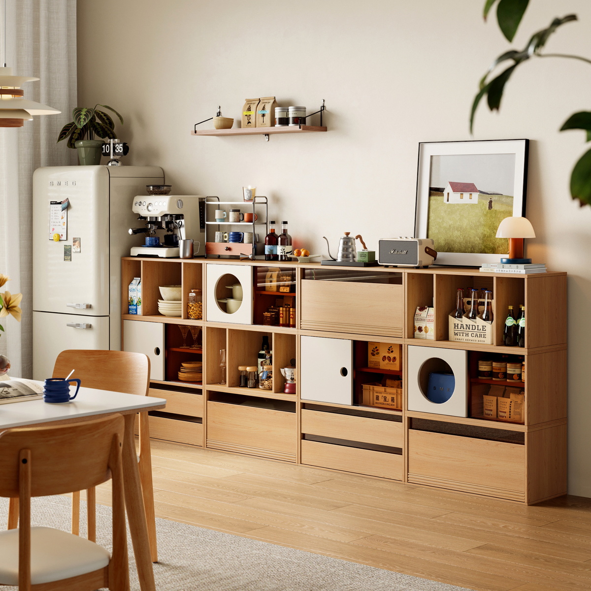 Linspire Forma Set of 10 Modular Display Cabinet, Natural Wood