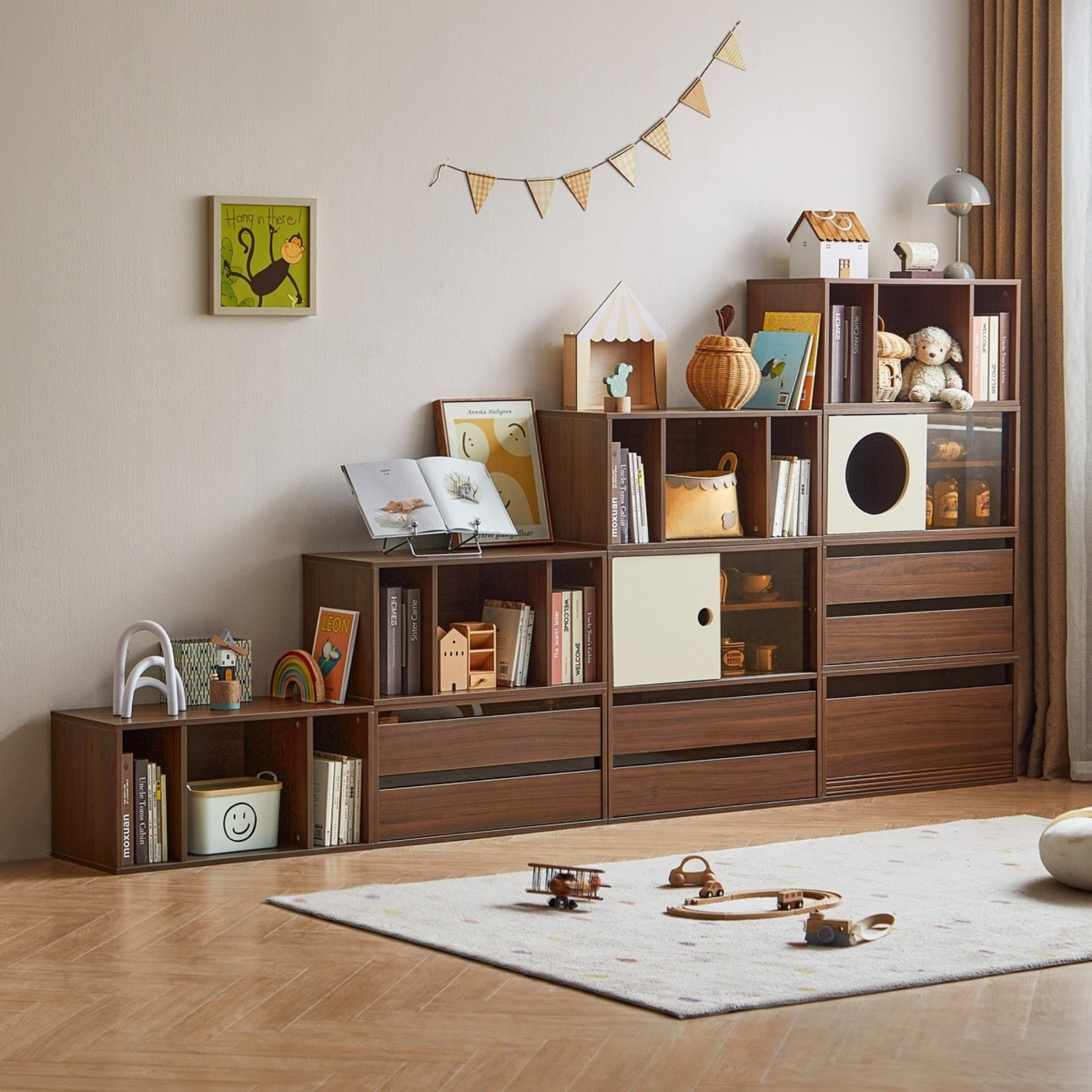 Linspire Forma Set of 9 Modular Display Cabinet, Dark Wood