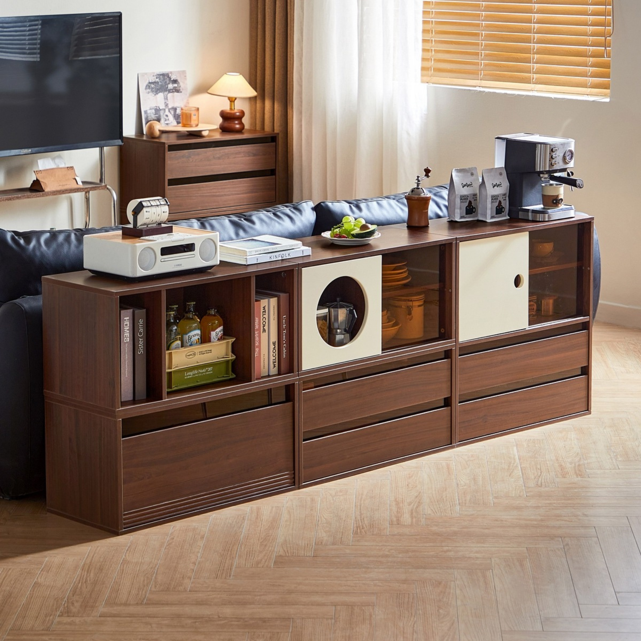 Linspire Forma Set of 5 Modular Display Cabinet, Dark Wood