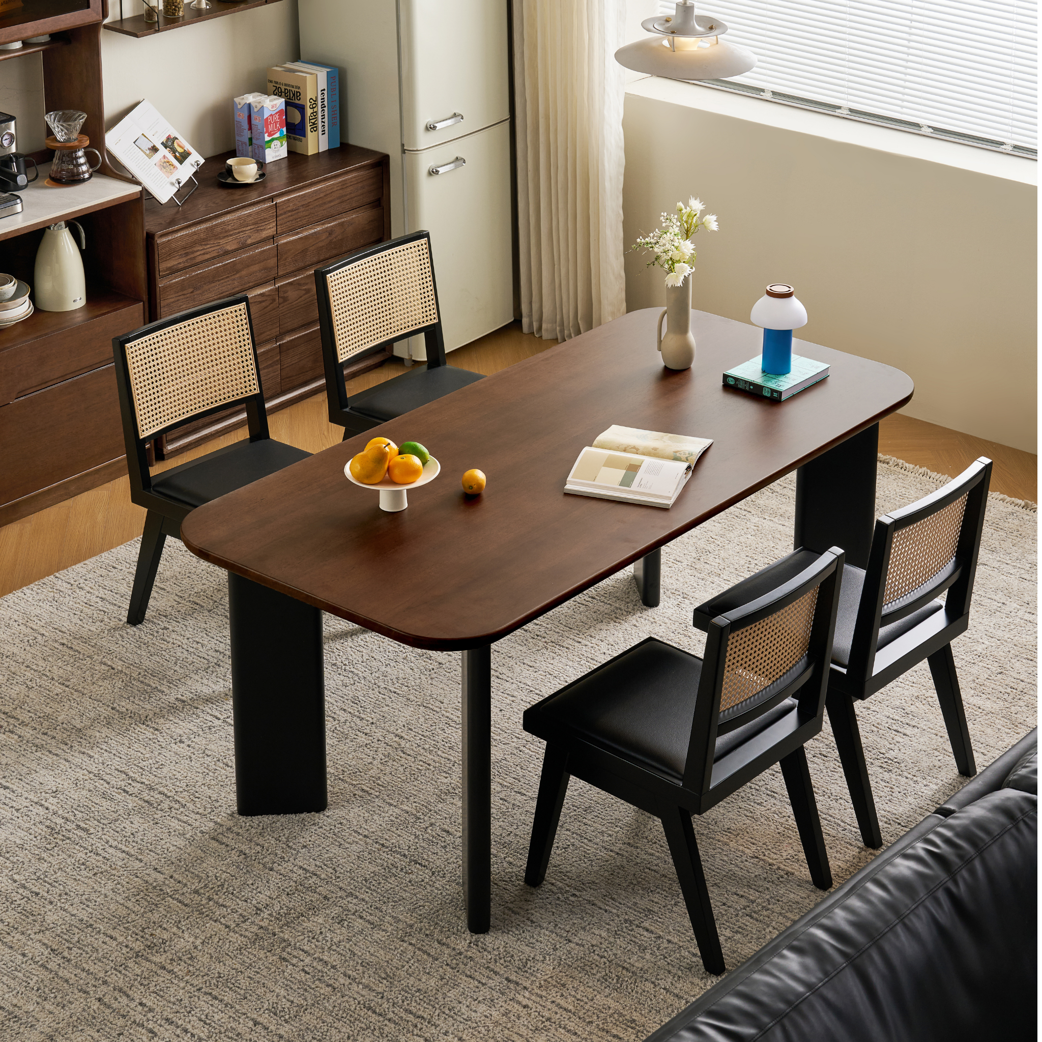 Linspire Arc Solid Wood Dining Table, Dark Wood & Black