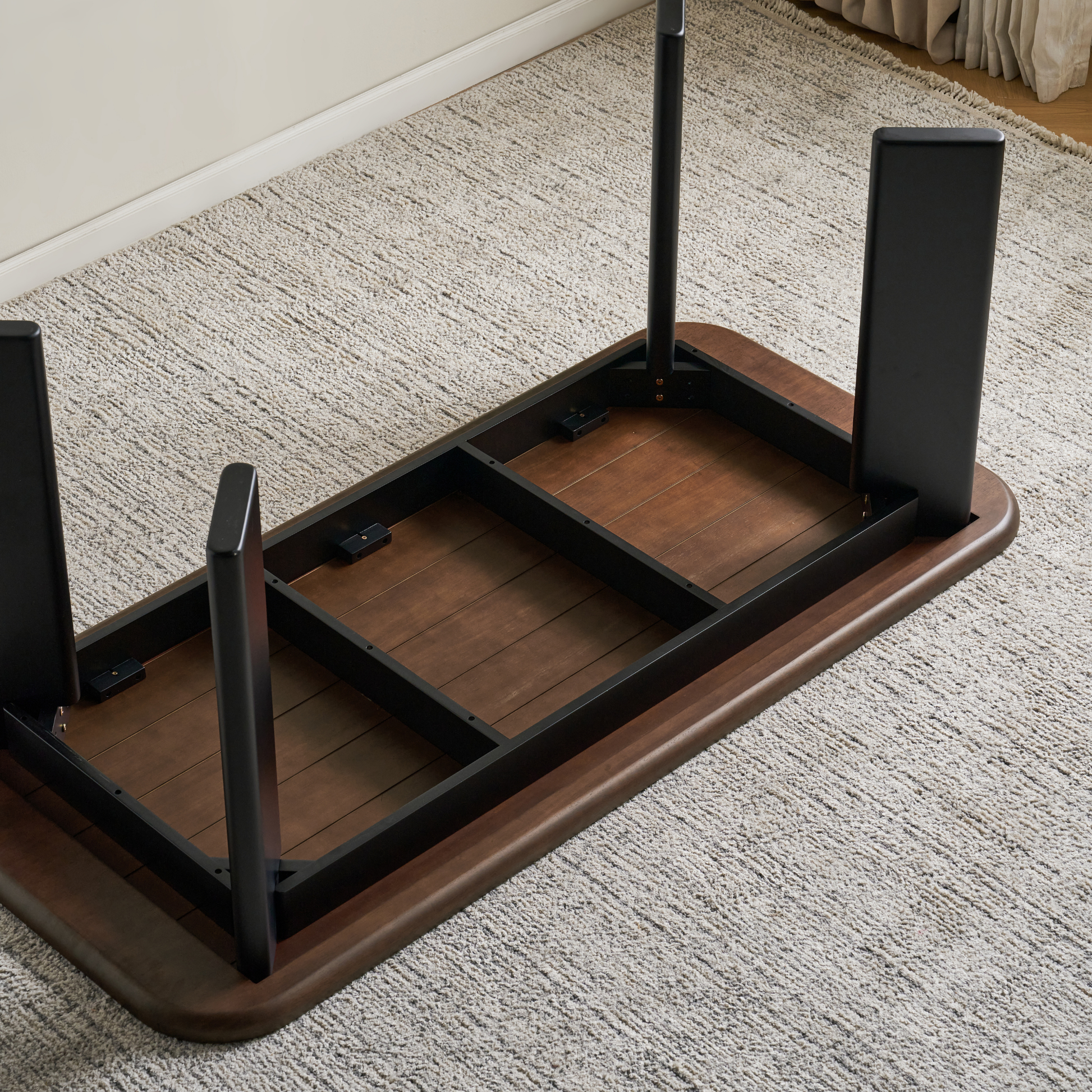 Linspire Arc Solid Wood Dining Table, Dark Wood & Black