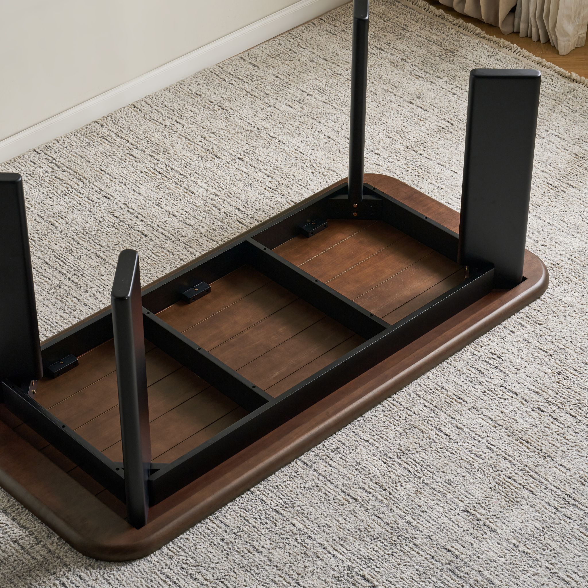 Linspire Arc Solid Wood Dining Table, Dark Wood & Black