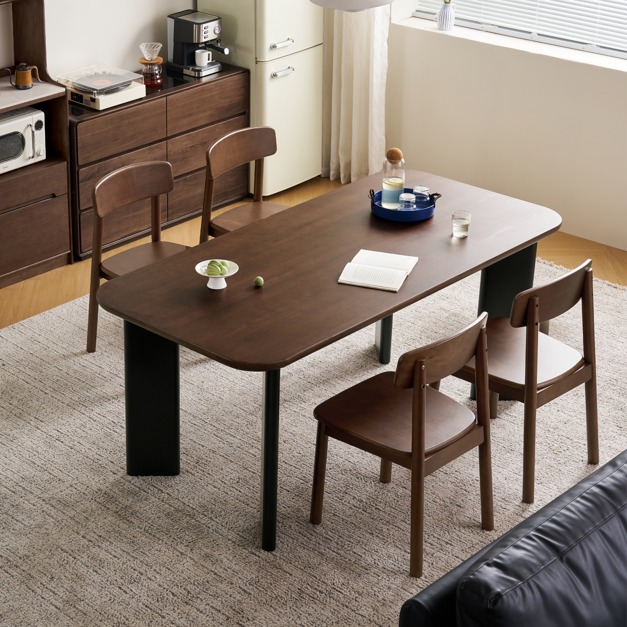 Linspire Arc Solid Wood Dining Table, Dark Wood & Black