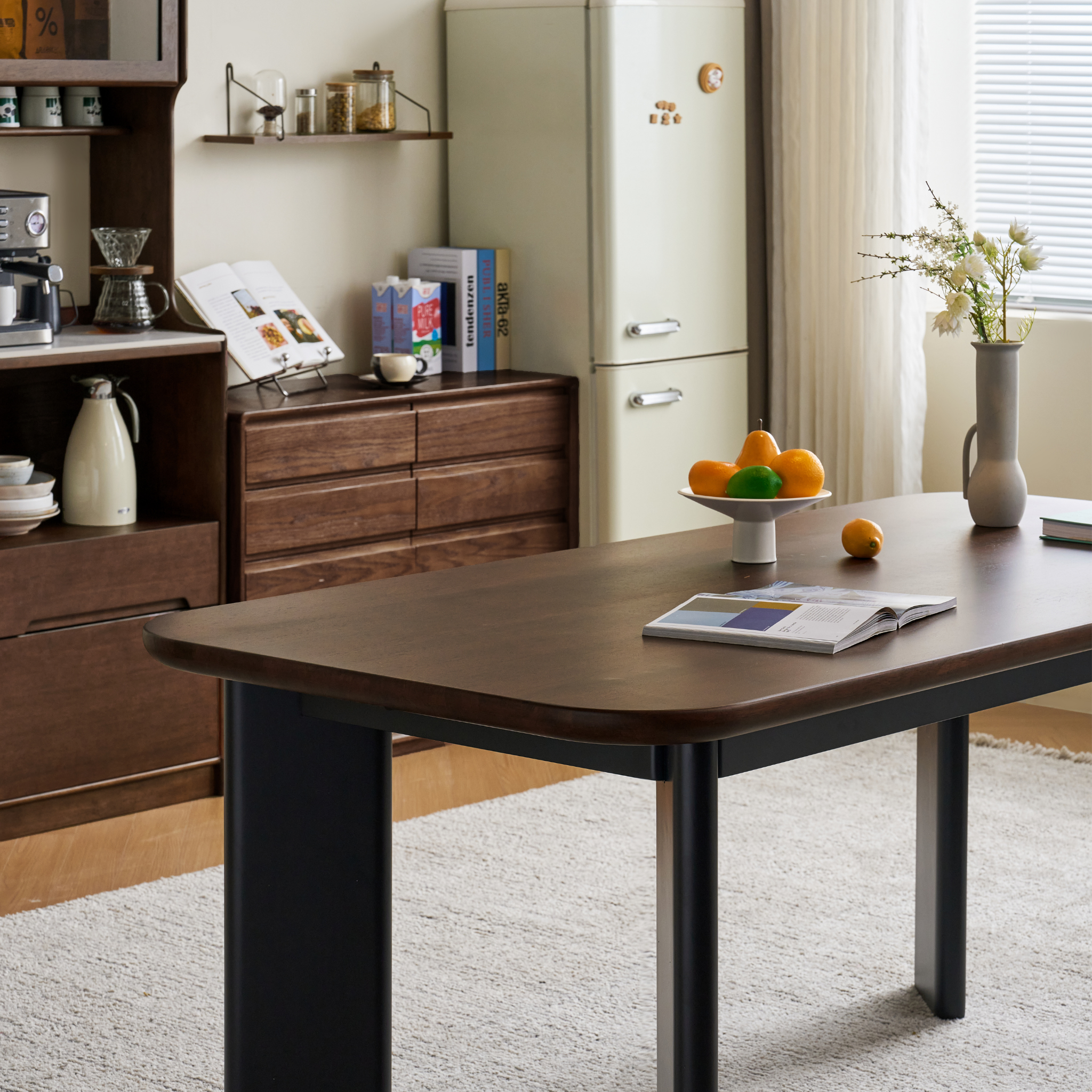 Linspire Arc Solid Wood Dining Table, Dark Wood & Black