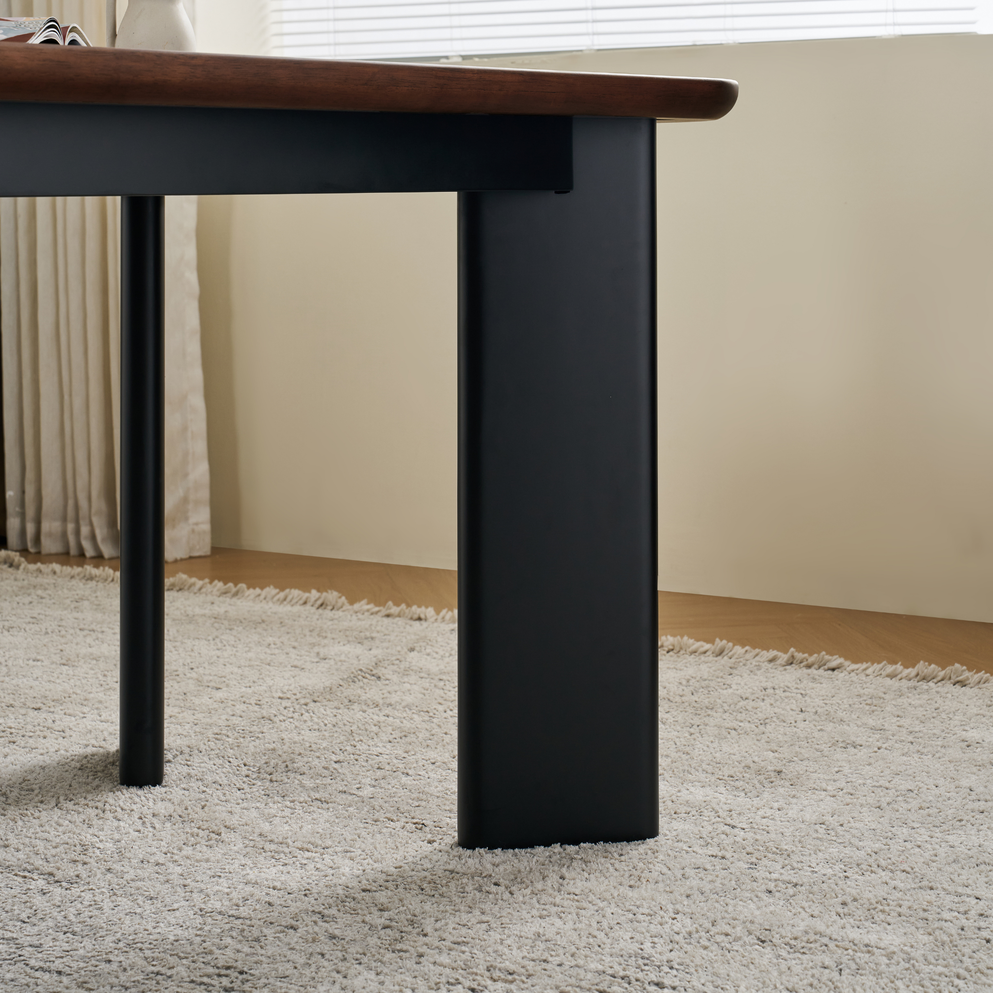 Linspire Arc Solid Wood Dining Table, Dark Wood & Black