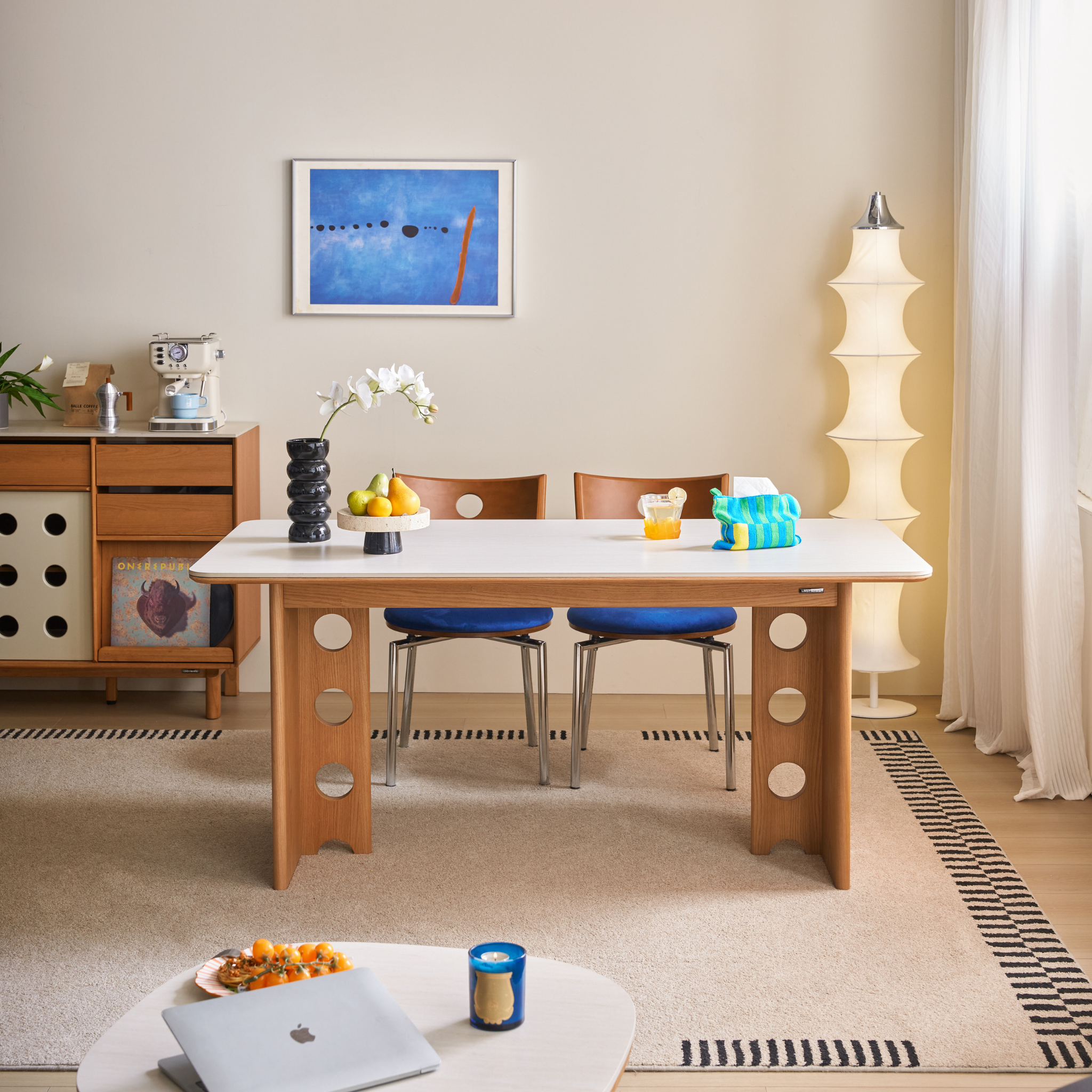 Linspire Sloane Sintered Stone Top Dining Table, Natural Wood & Creamy White