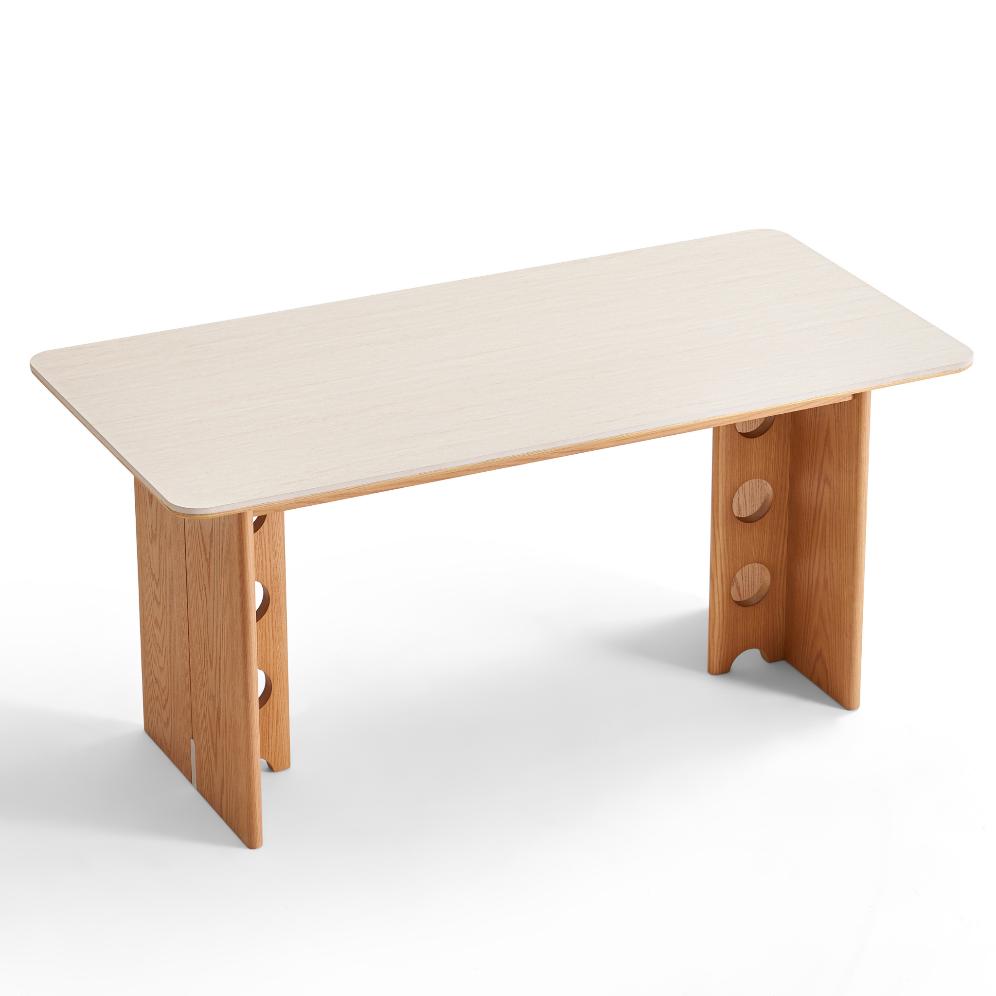 Linspire Sloane Sintered Stone Top Dining Table, Natural Wood & Creamy White