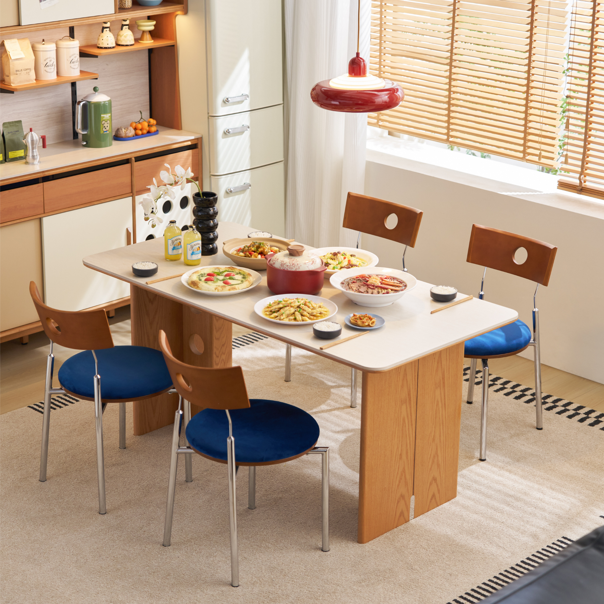 Linspire Sloane Sintered Stone Top Dining Table, Natural Wood & Creamy White