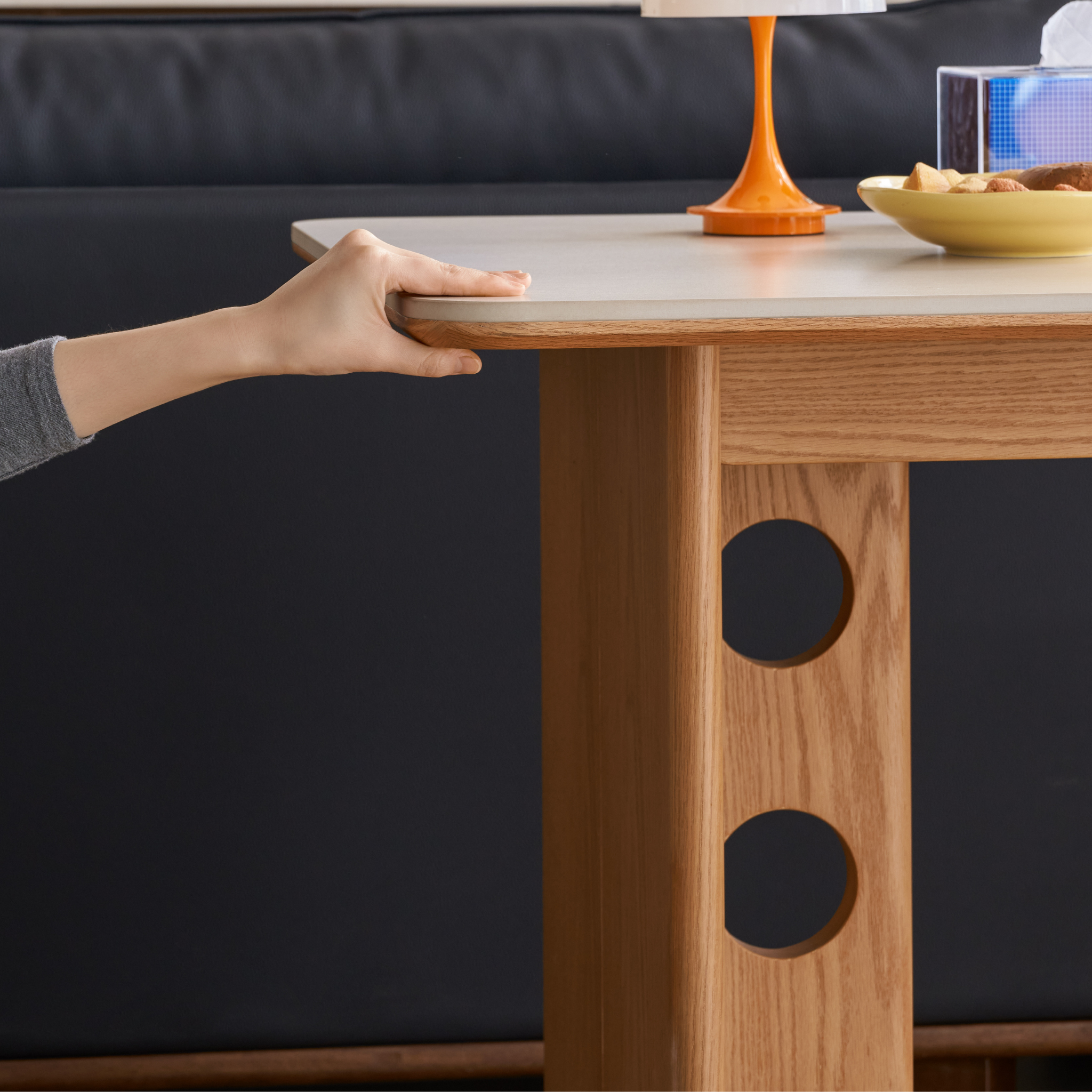 Linspire Sloane Sintered Stone Top Dining Table, Natural Wood & Creamy White