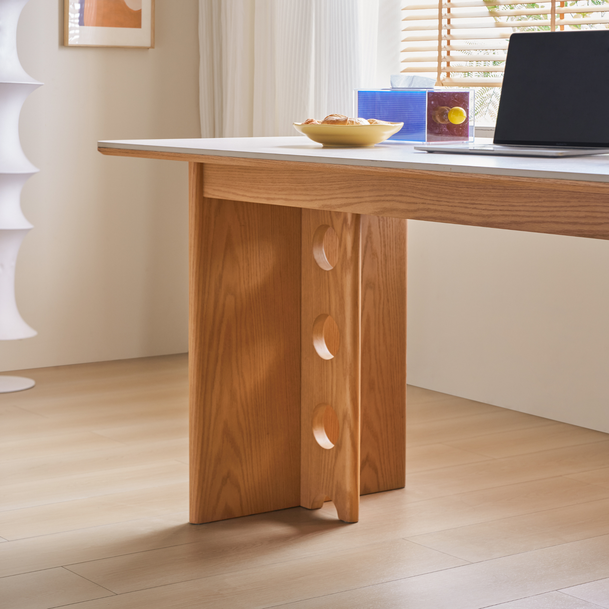 Linspire Sloane Sintered Stone Top Dining Table, Natural Wood & Creamy White