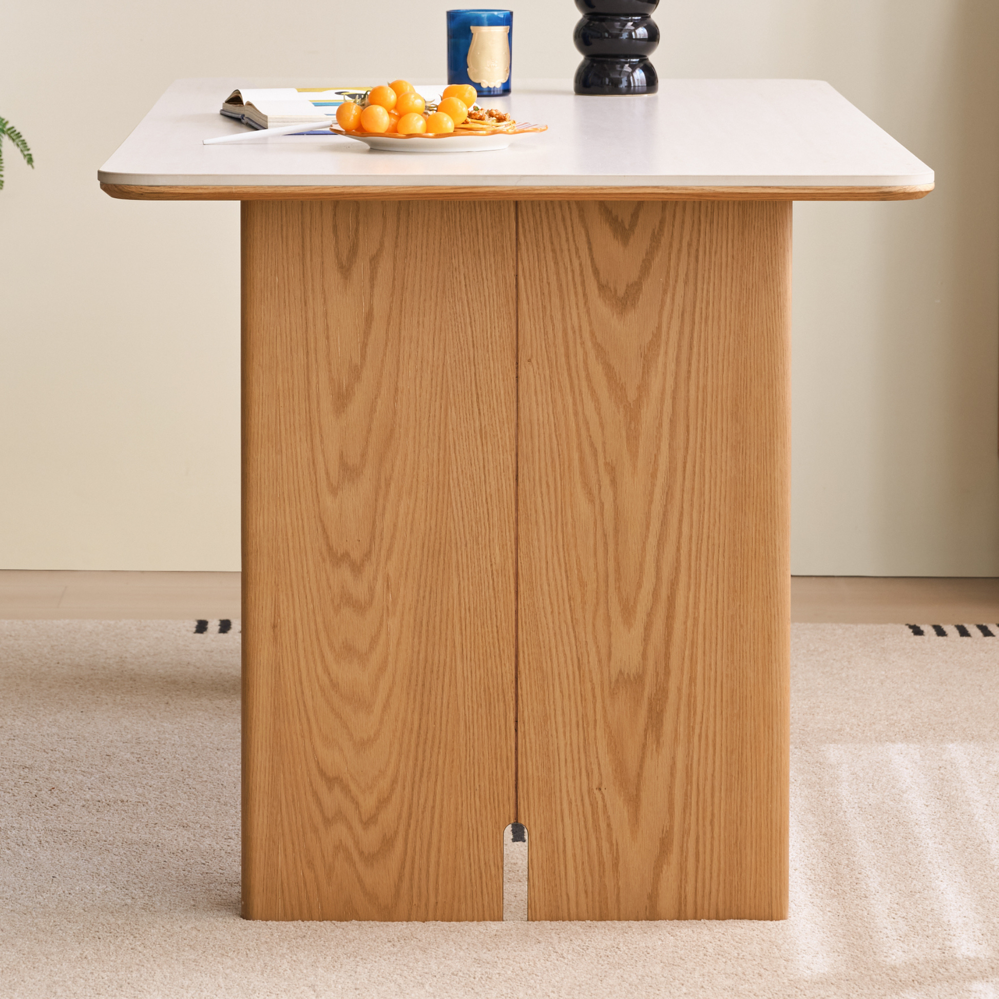 Linspire Sloane Sintered Stone Top Dining Table, Natural Wood & Creamy White