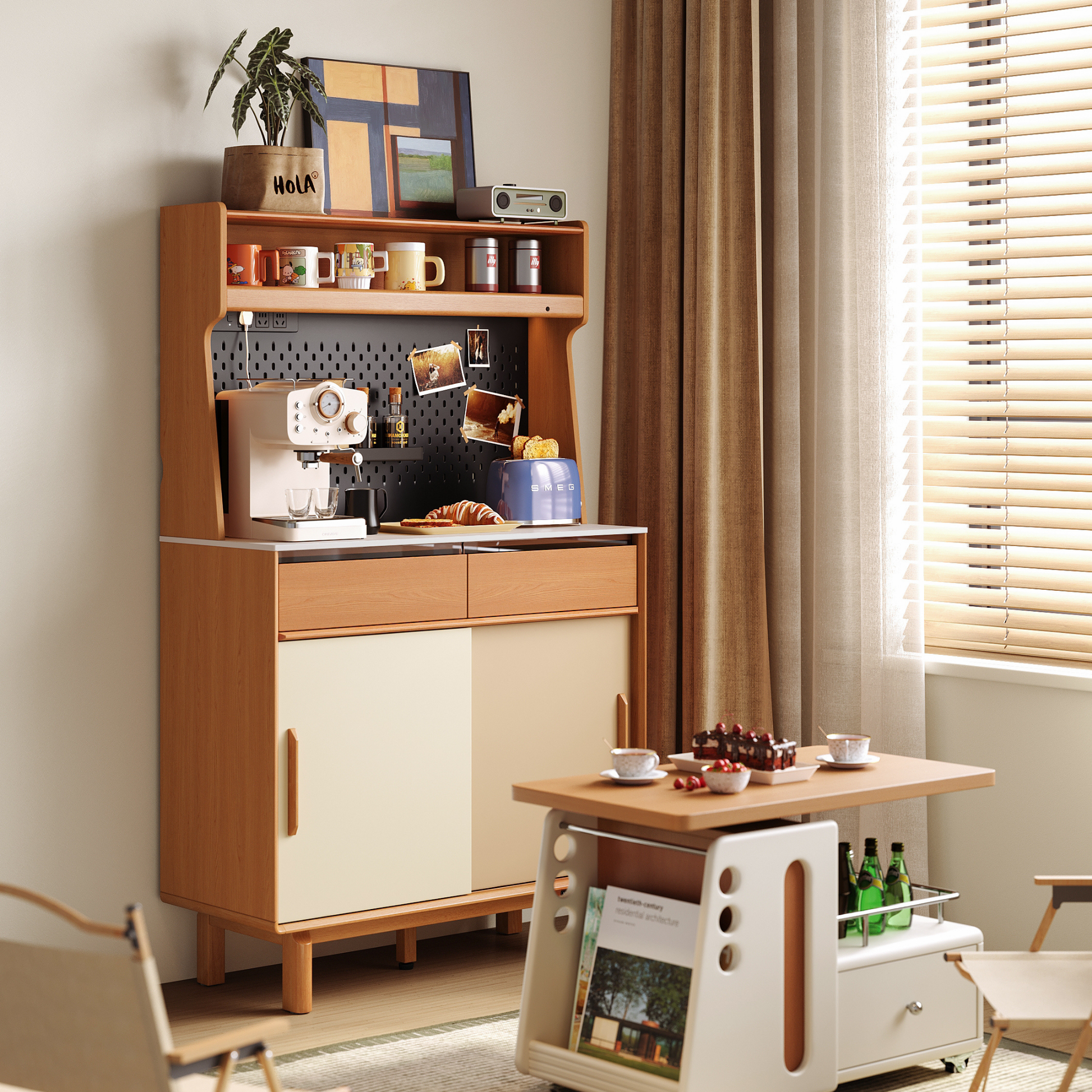 Linspire Sloane Tall Sideboard with Sintered Stone Top and Pegboard, W90cm