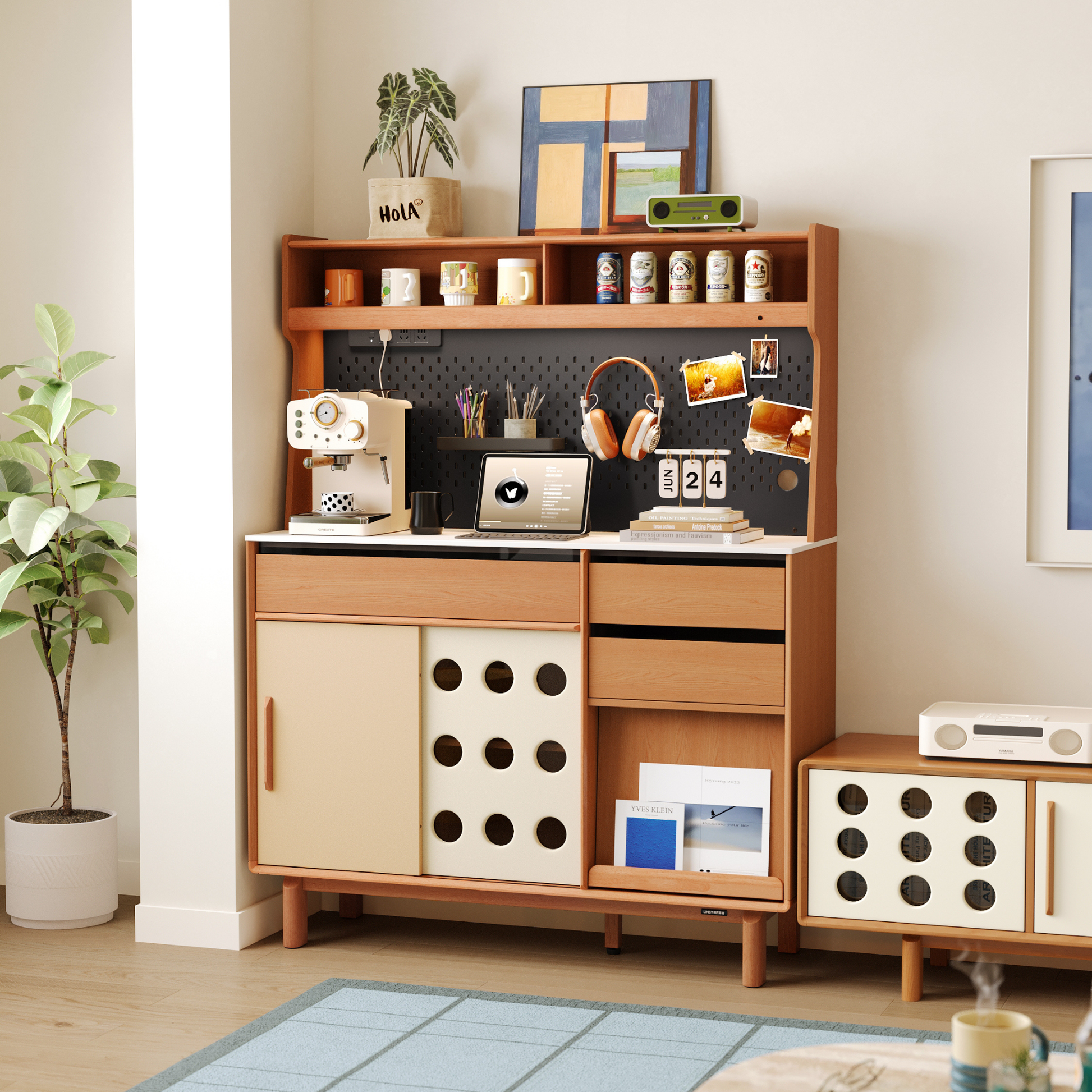 Linspire Sloane Tall Sideboard with Sintered Stone Top and Pegboard, W120cm