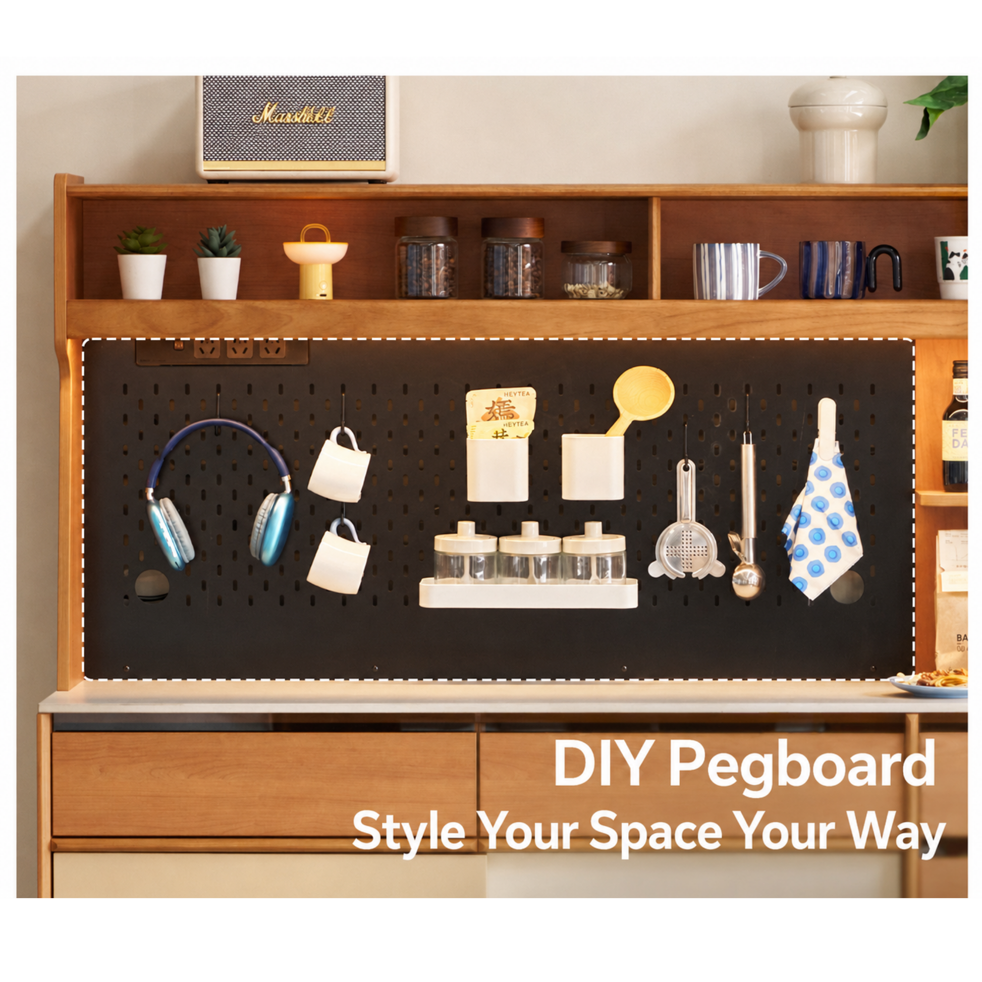 Linspire Sloane Tall Sideboard with Sintered Stone Top and Pegboard, W120cm