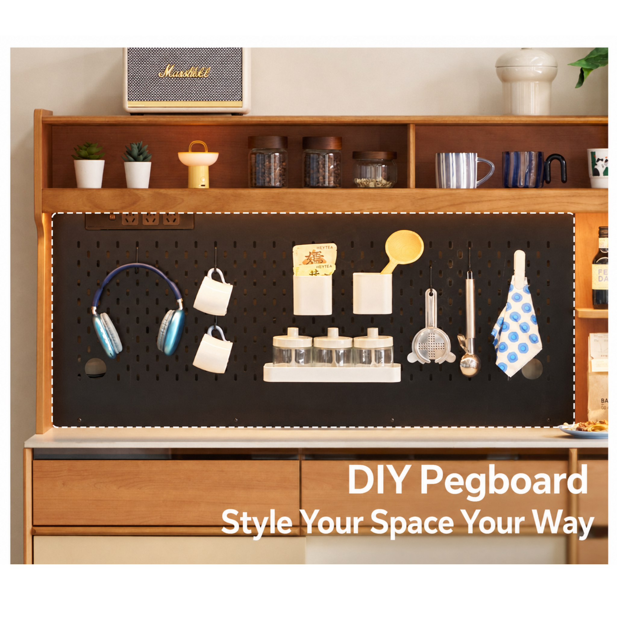 Linspire Sloane Tall Sideboard with Sintered Stone Top and Pegboard, W120cm