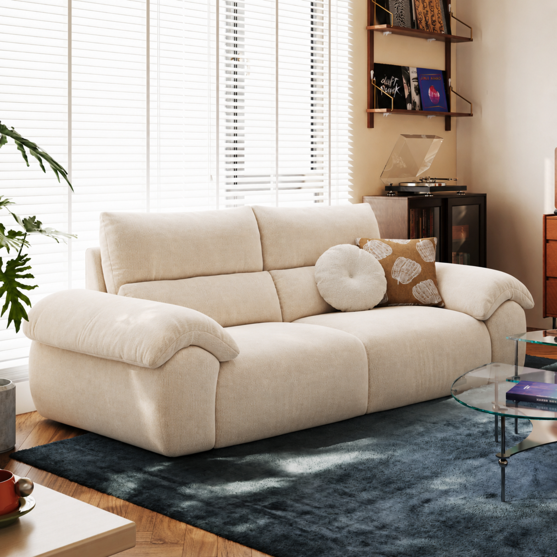Linspire Veva Chenille 3-Seater Sofa, Off-White