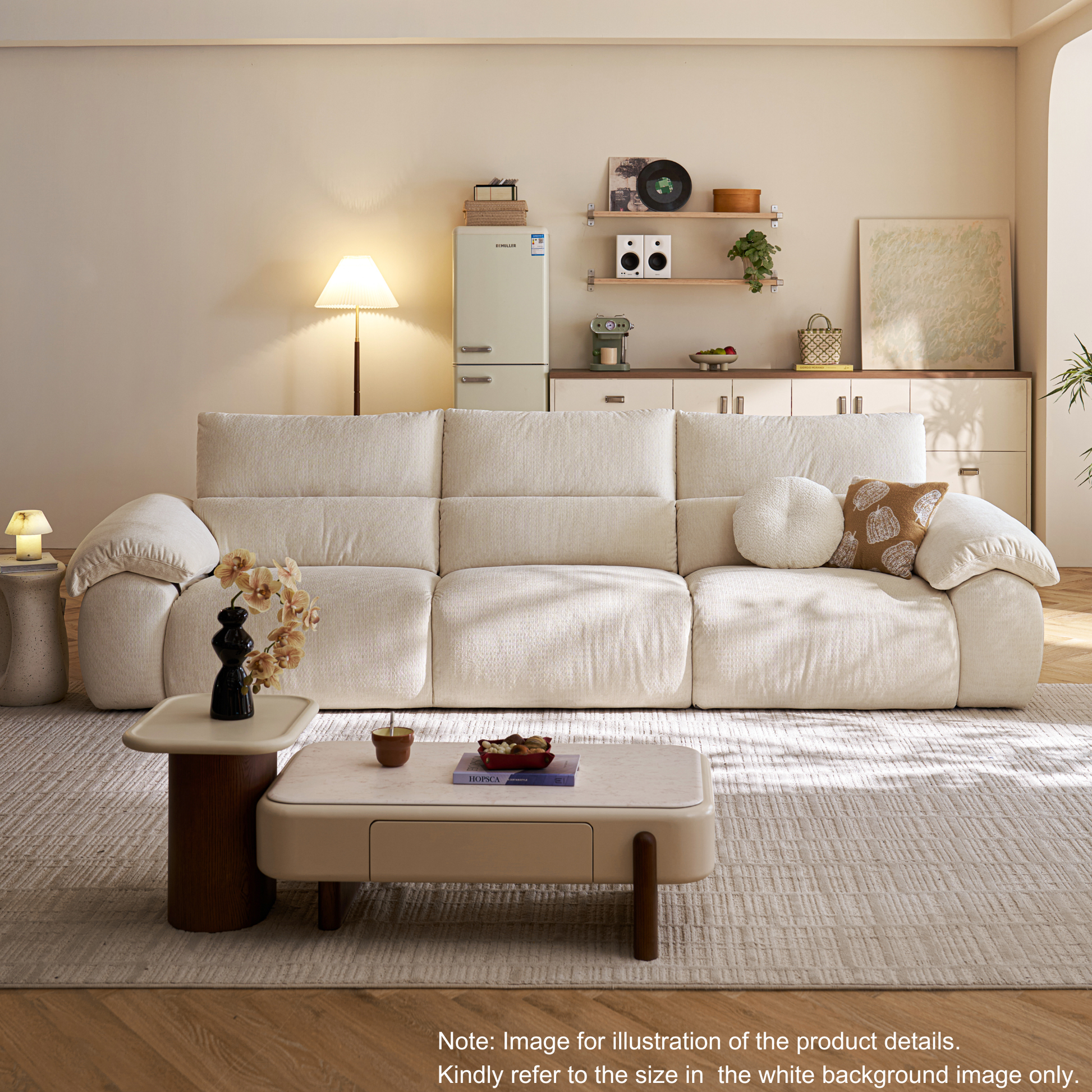 Linspire Veva Chenille 3-Seater Sofa, Off-White
