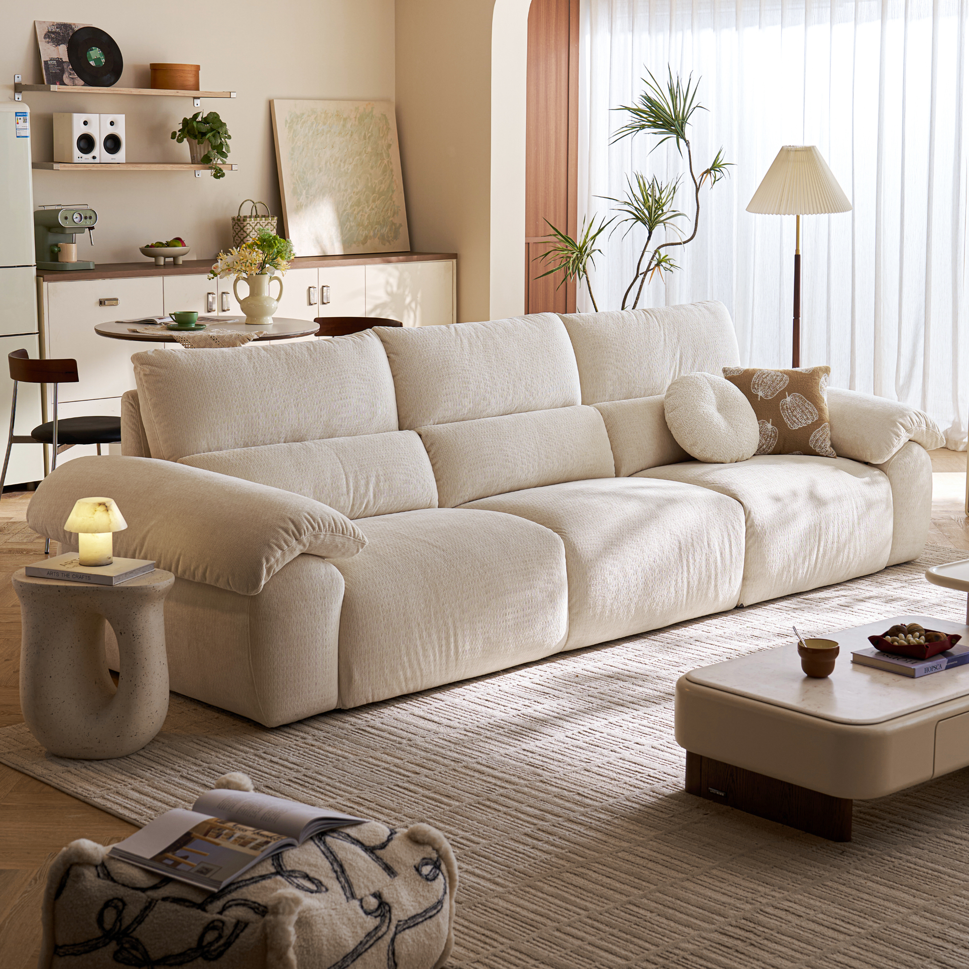Linspire Veva Chenille 4-Seater Sofa, Off-White