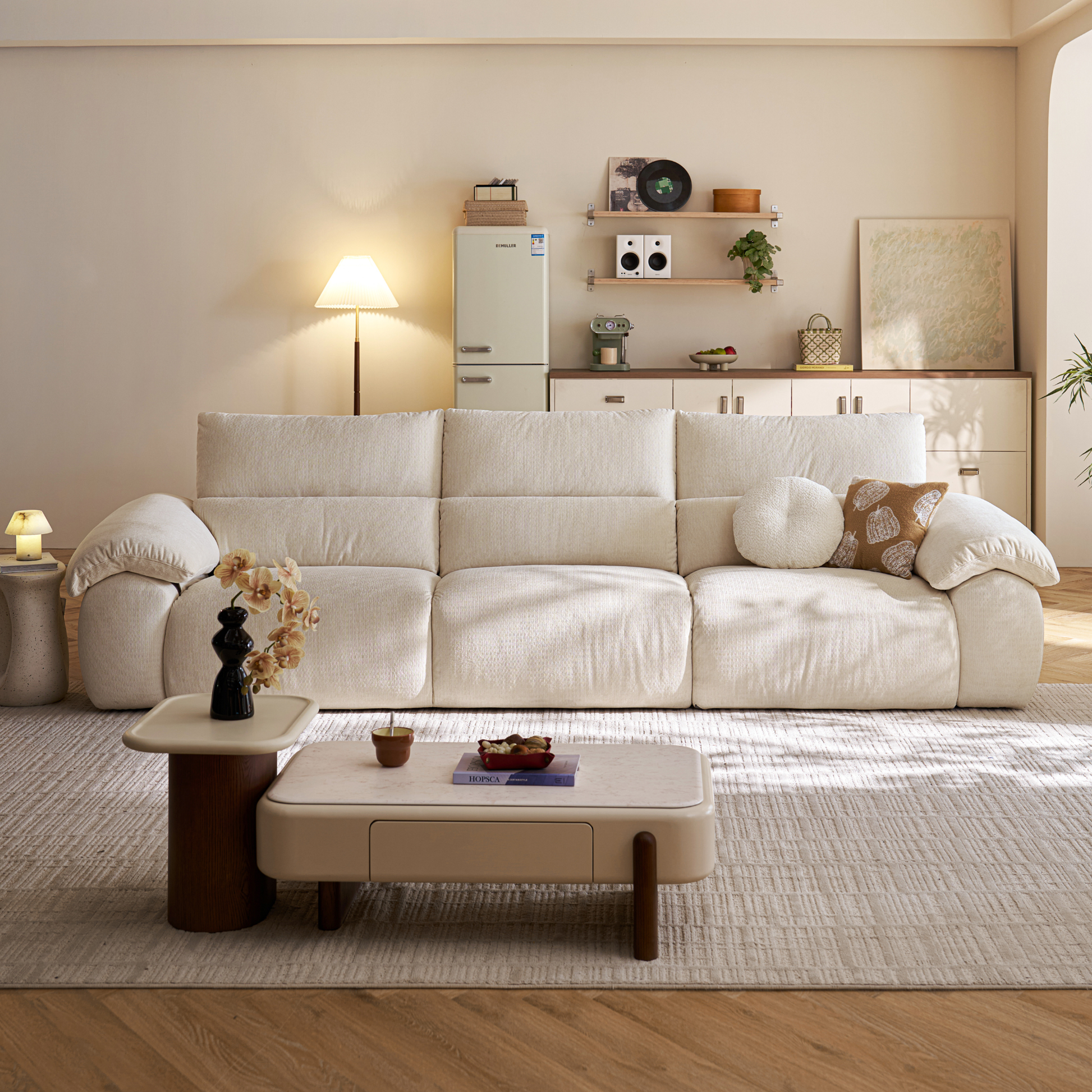 Linspire Veva Chenille 4-Seater Sofa, Off-White