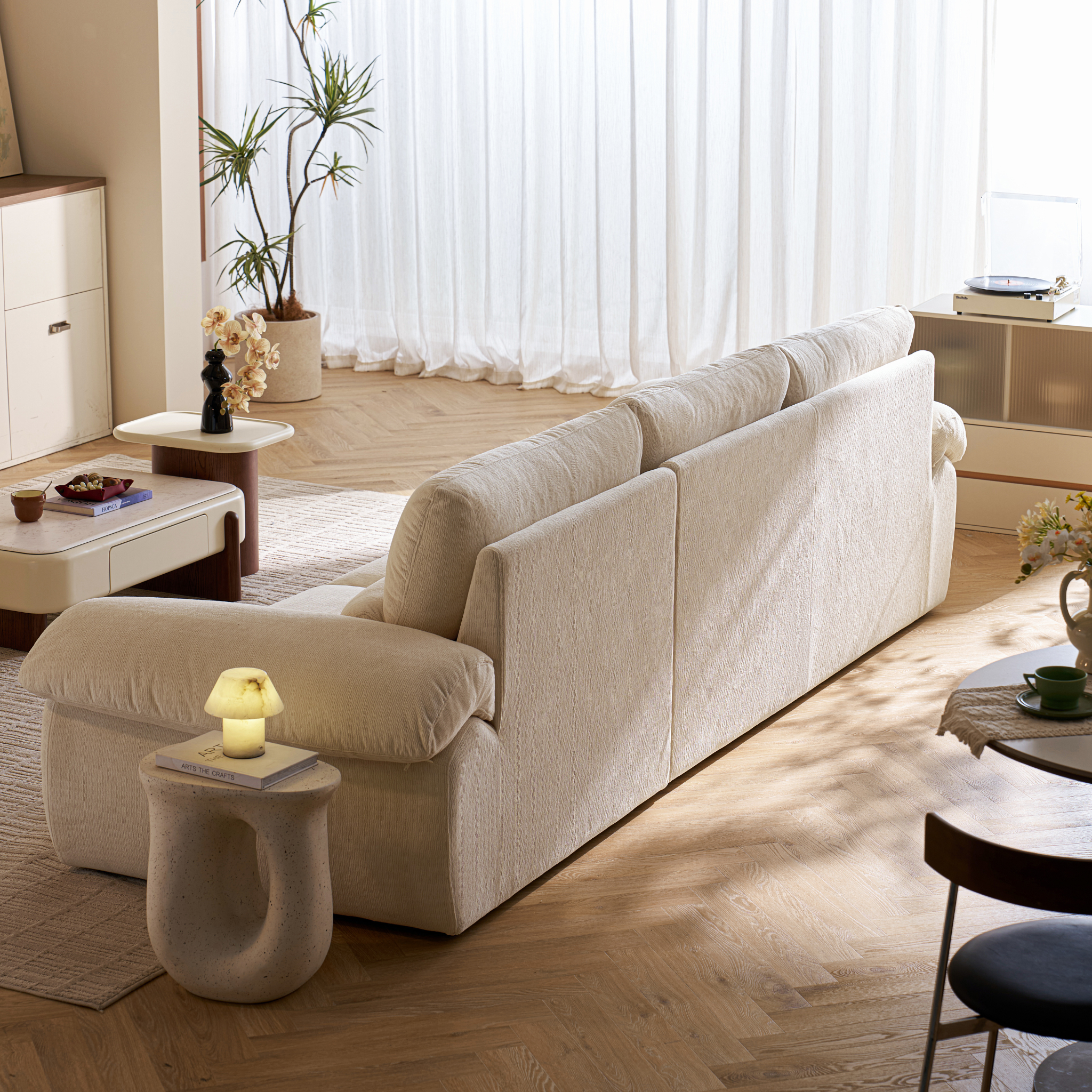Linspire Veva Chenille 4-Seater Sofa, Off-White