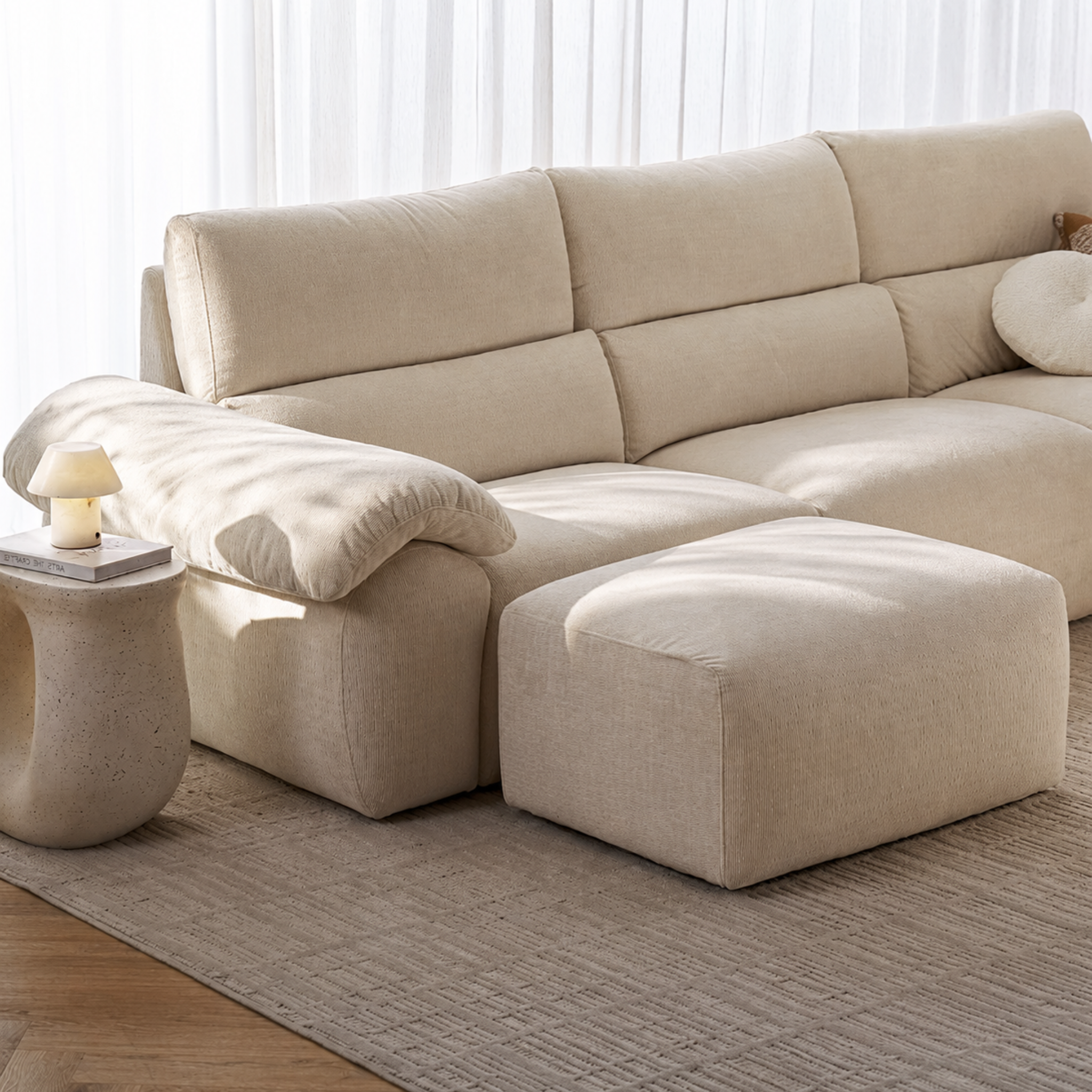 Linspire Veva Chenille Ottoman, Off-White
