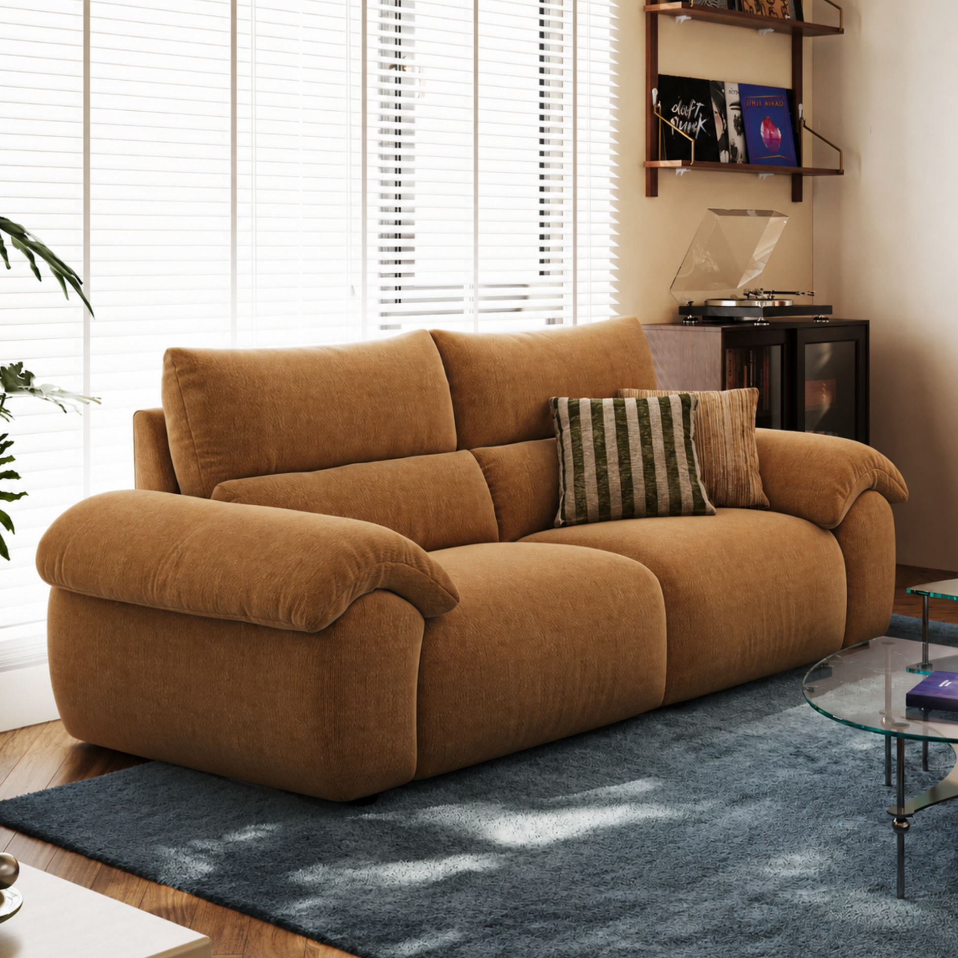 Linspire Veva Chenille 3-Seater Sofa, Caramel