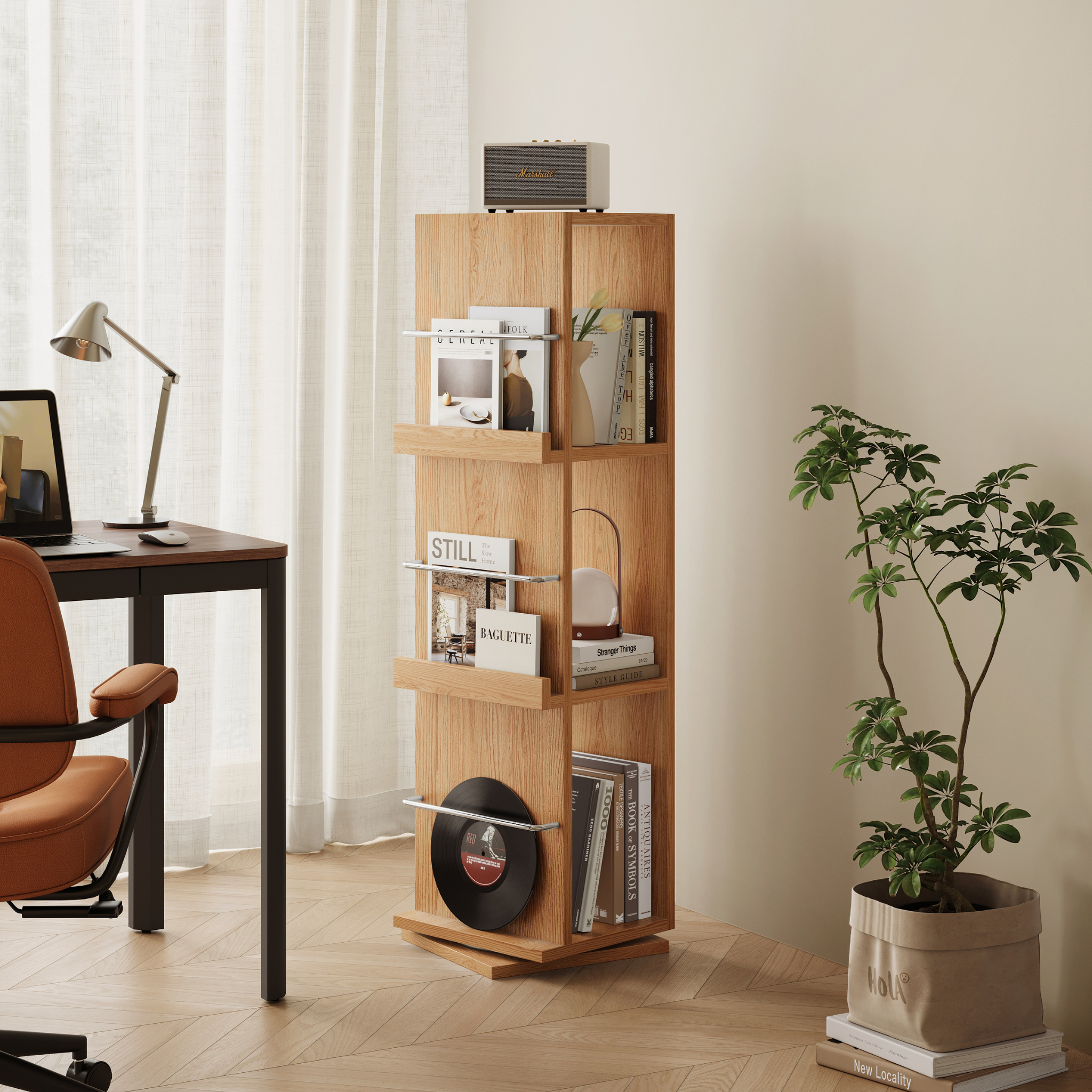 Linspire Slim Solid Wood Rotating Bookshelf