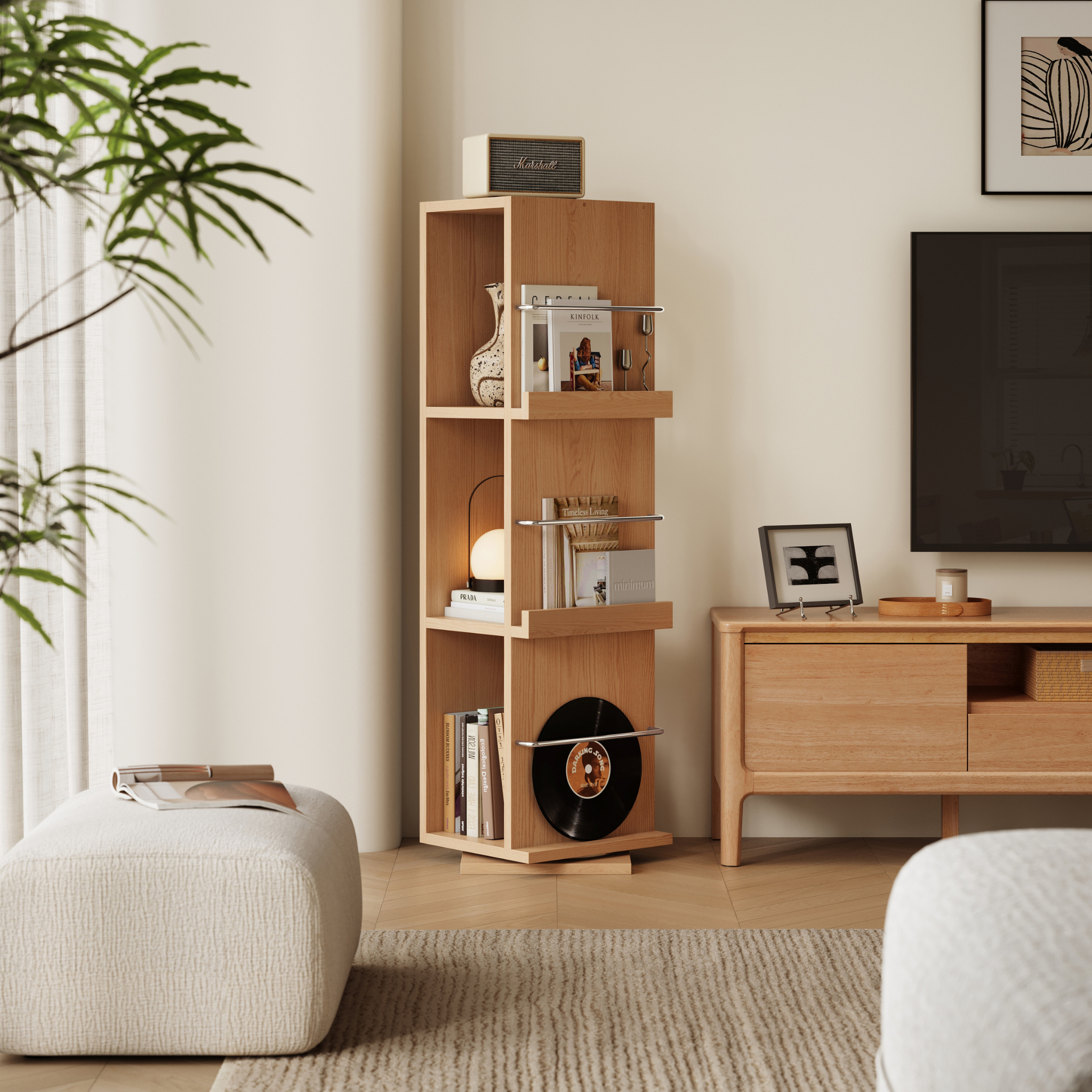 Linspire Slim Solid Wood Rotating Bookshelf