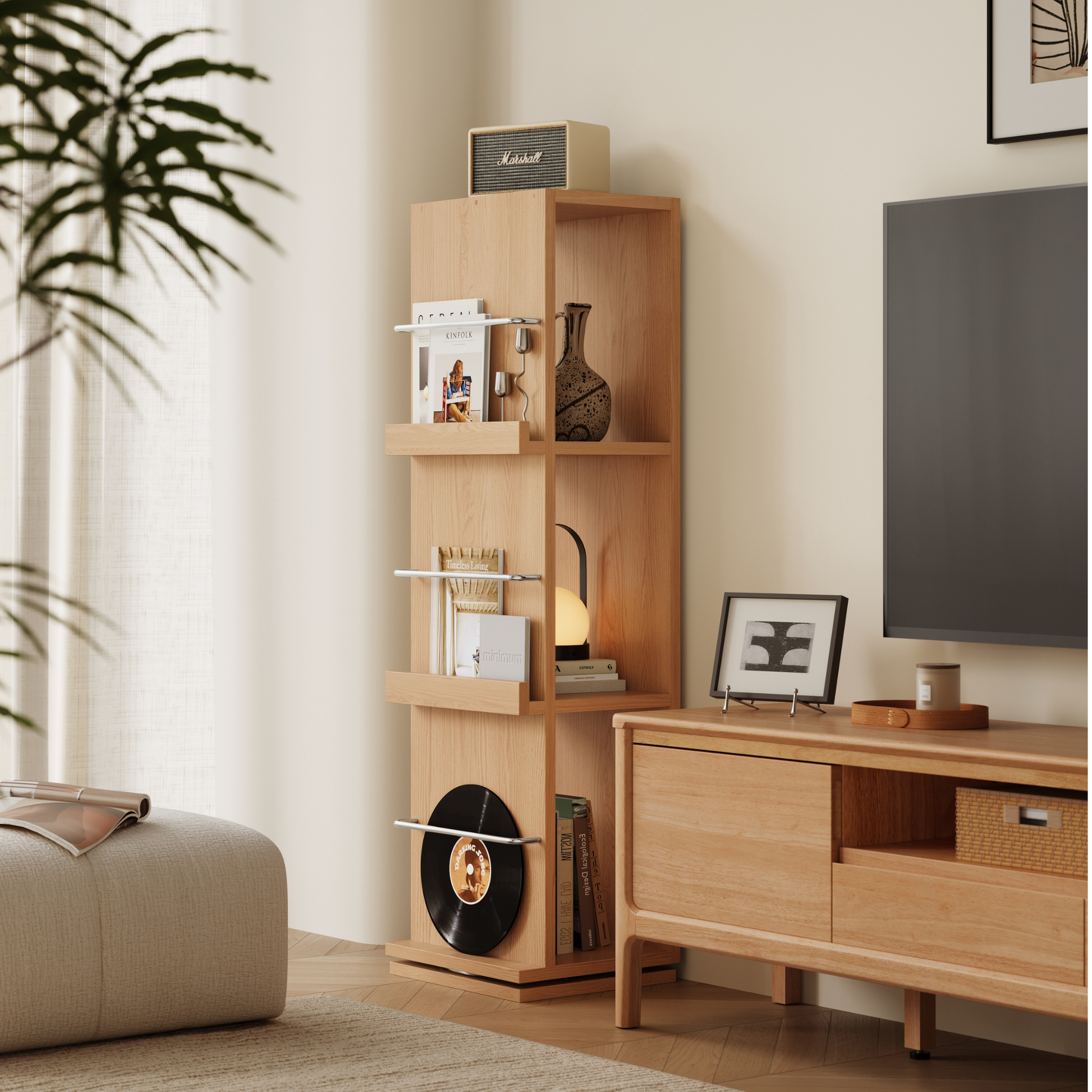 Linspire Slim Solid Wood Rotating Bookshelf