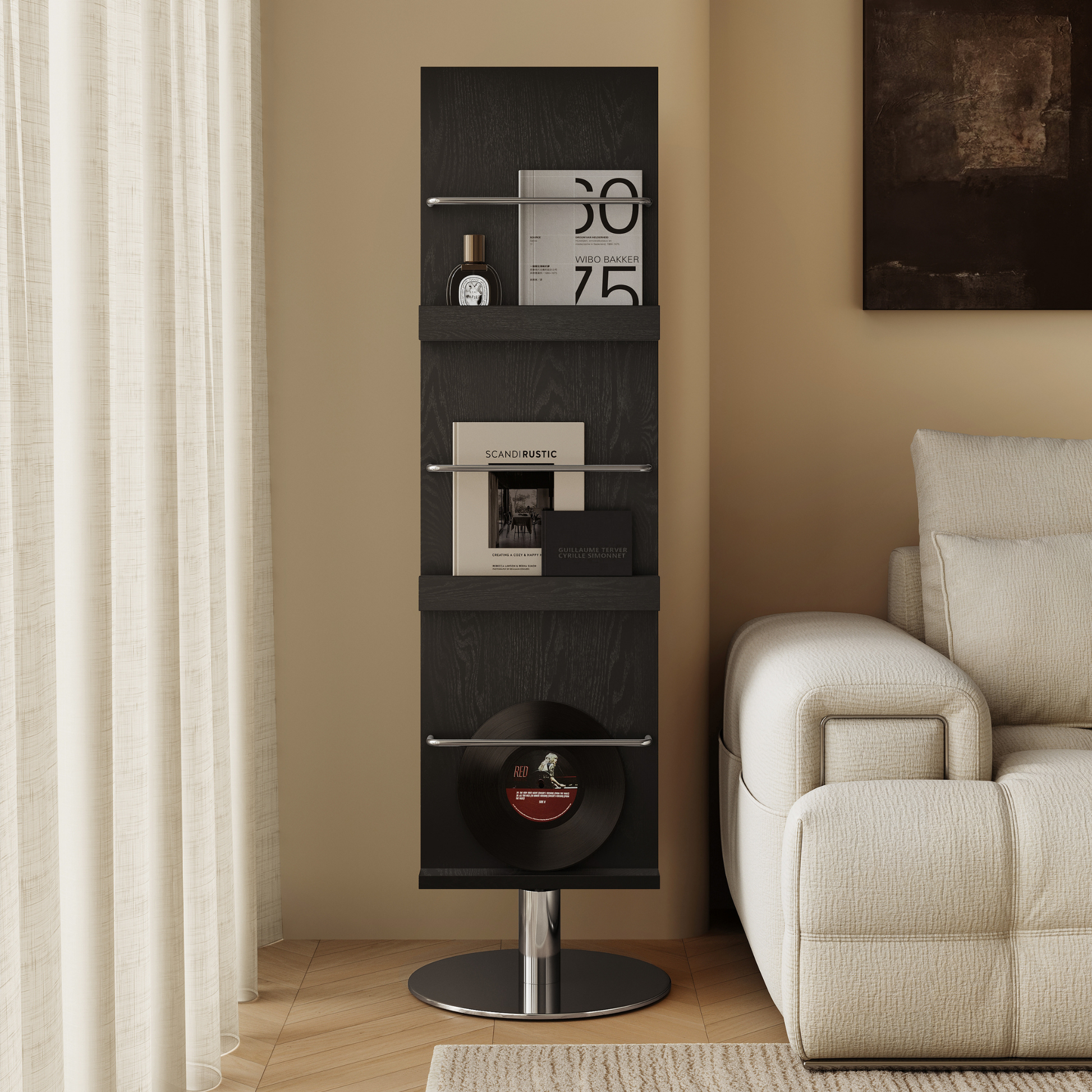 Linspire Slim Solid Wood Rotating Bookshelf with Metal Base