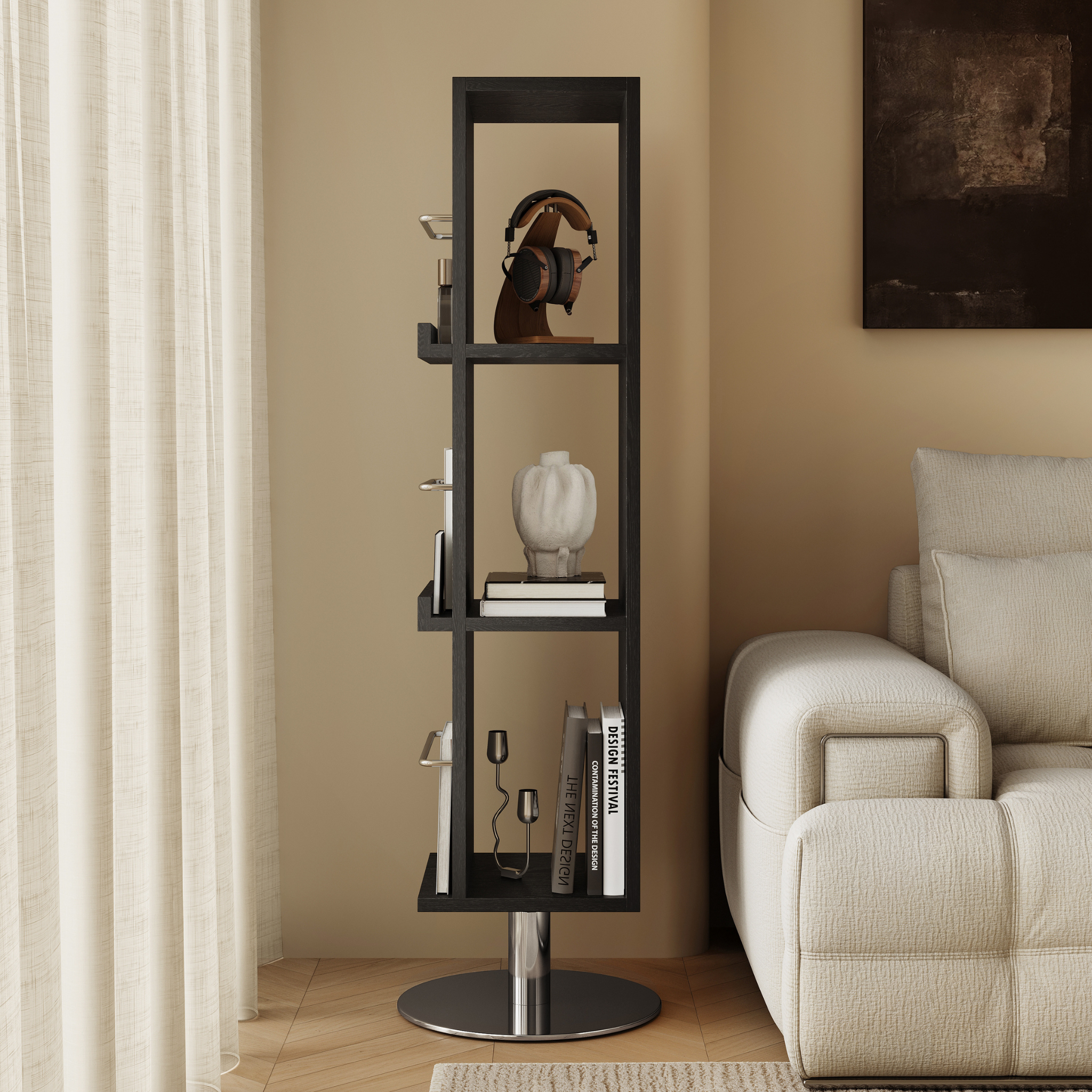 Linspire Slim Solid Wood Rotating Bookshelf with Metal Base