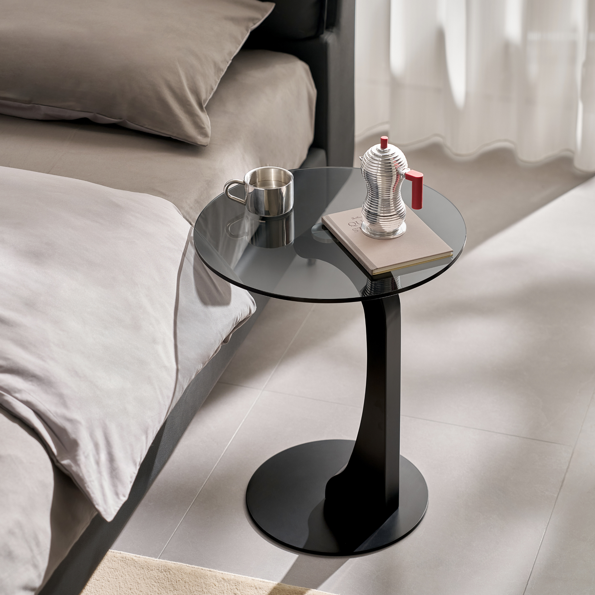 Linspire Halo Glass Side Table with Black Base