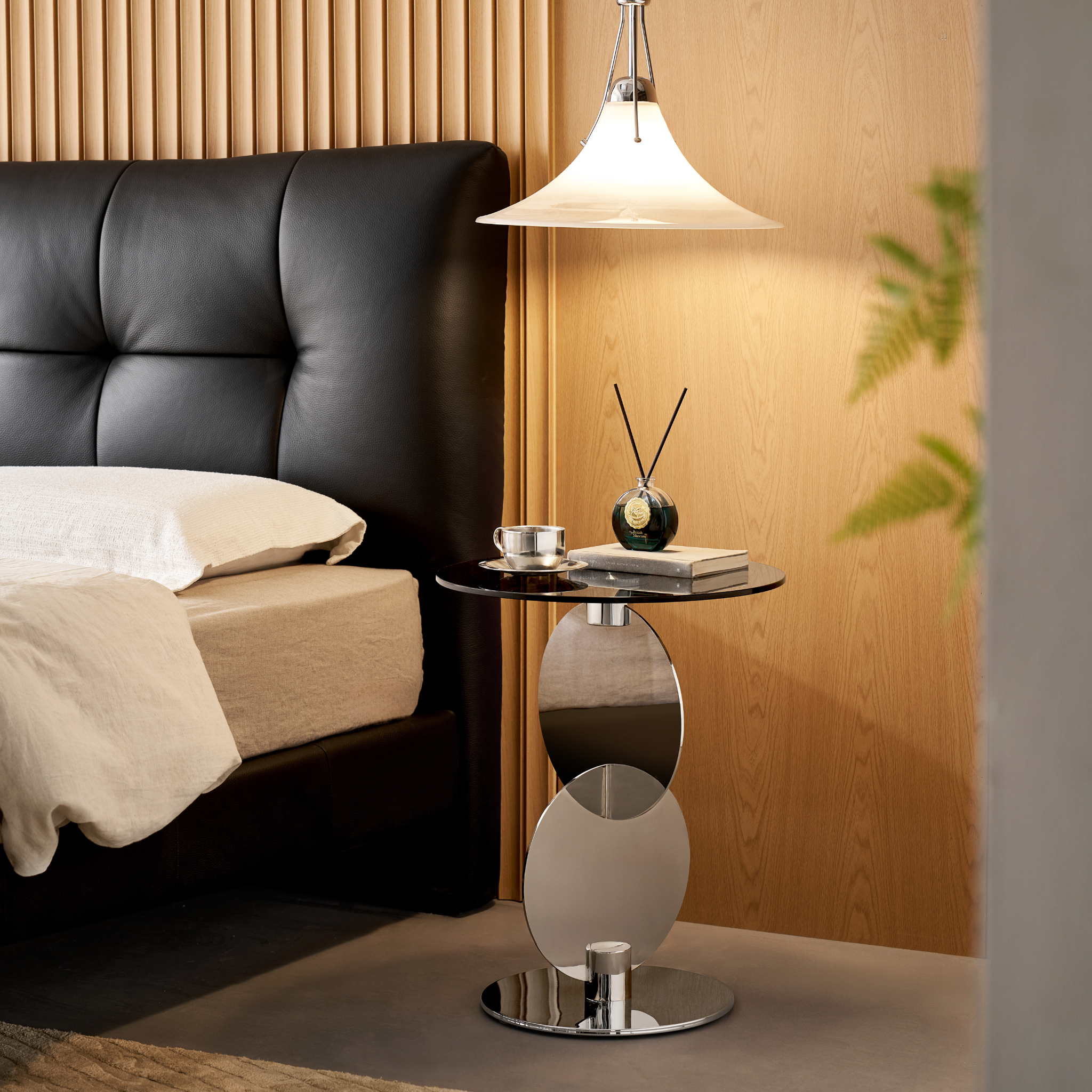 Linspire Halo Glass Side Table with Chrome Base