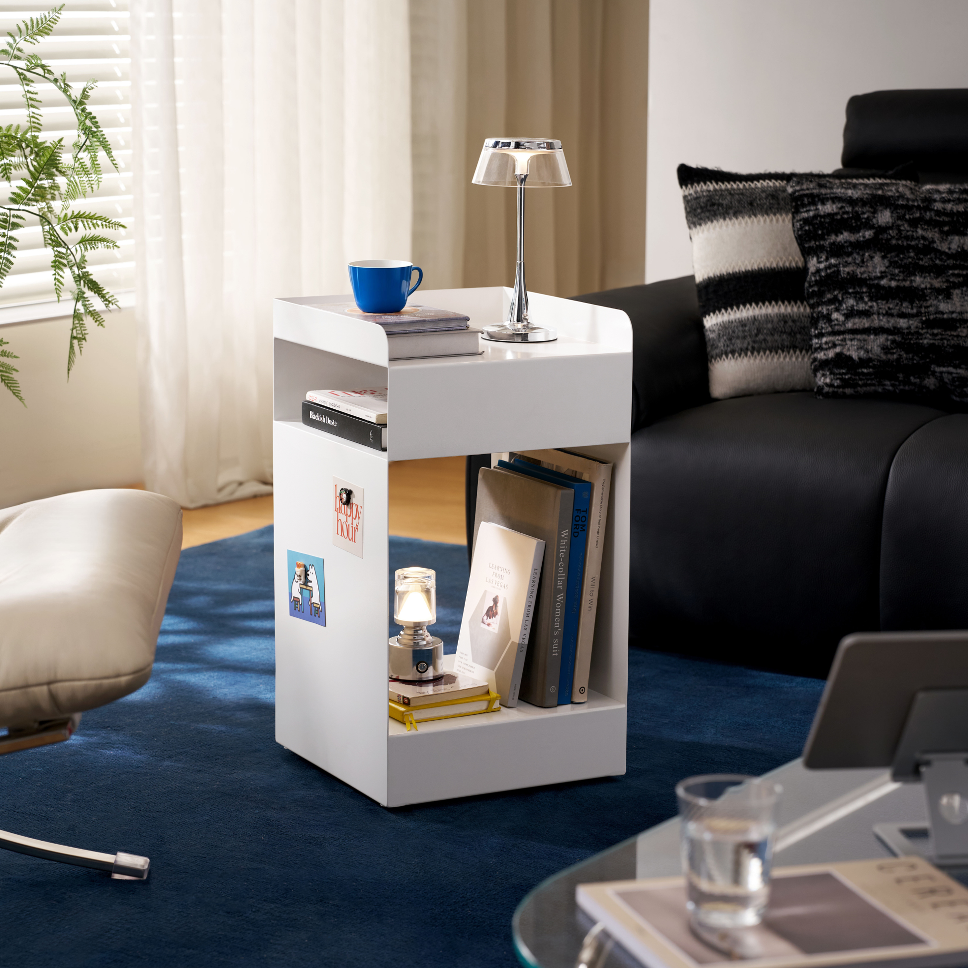 Linspire Block Side Table with Castors, White