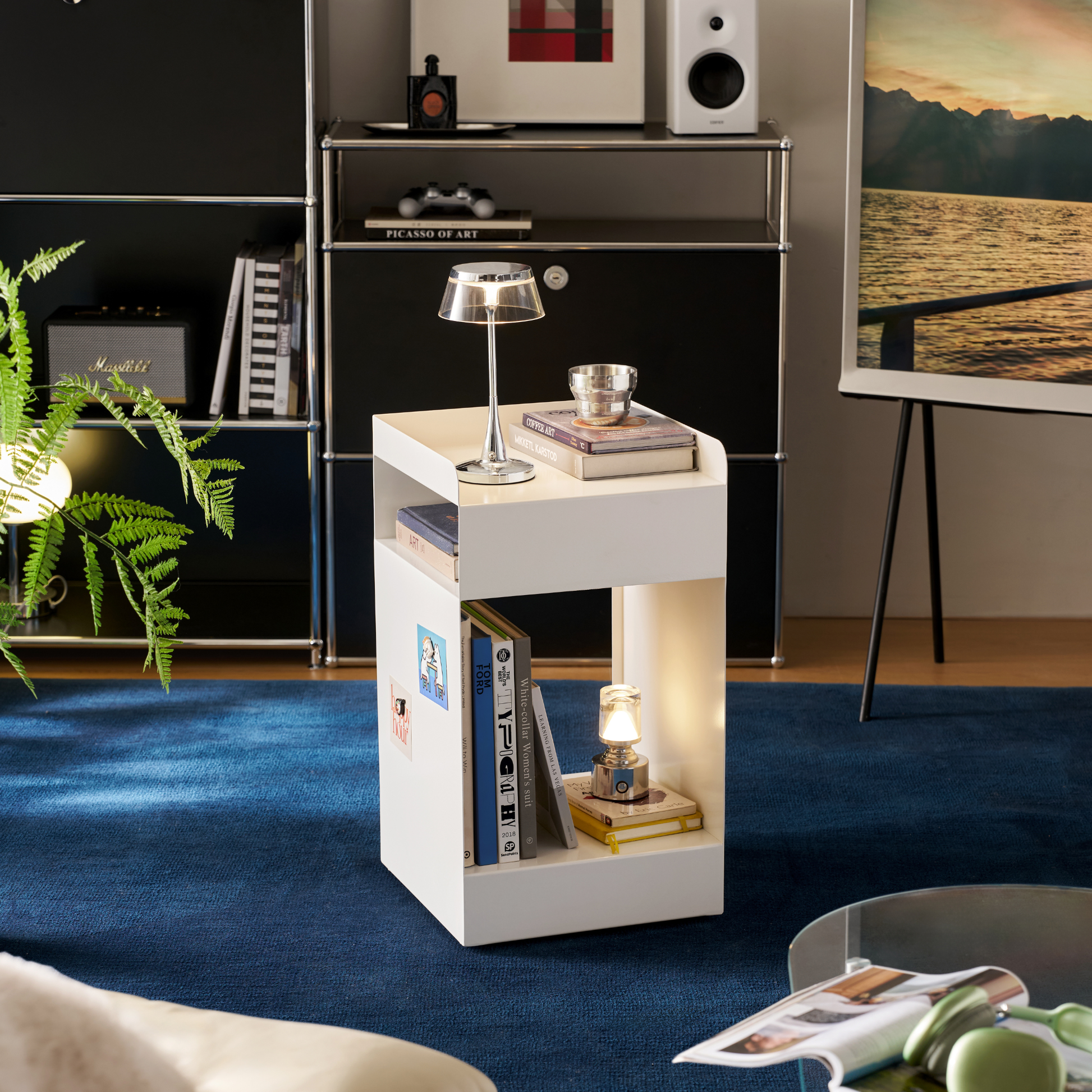 Linspire Block Side Table with Castors, White