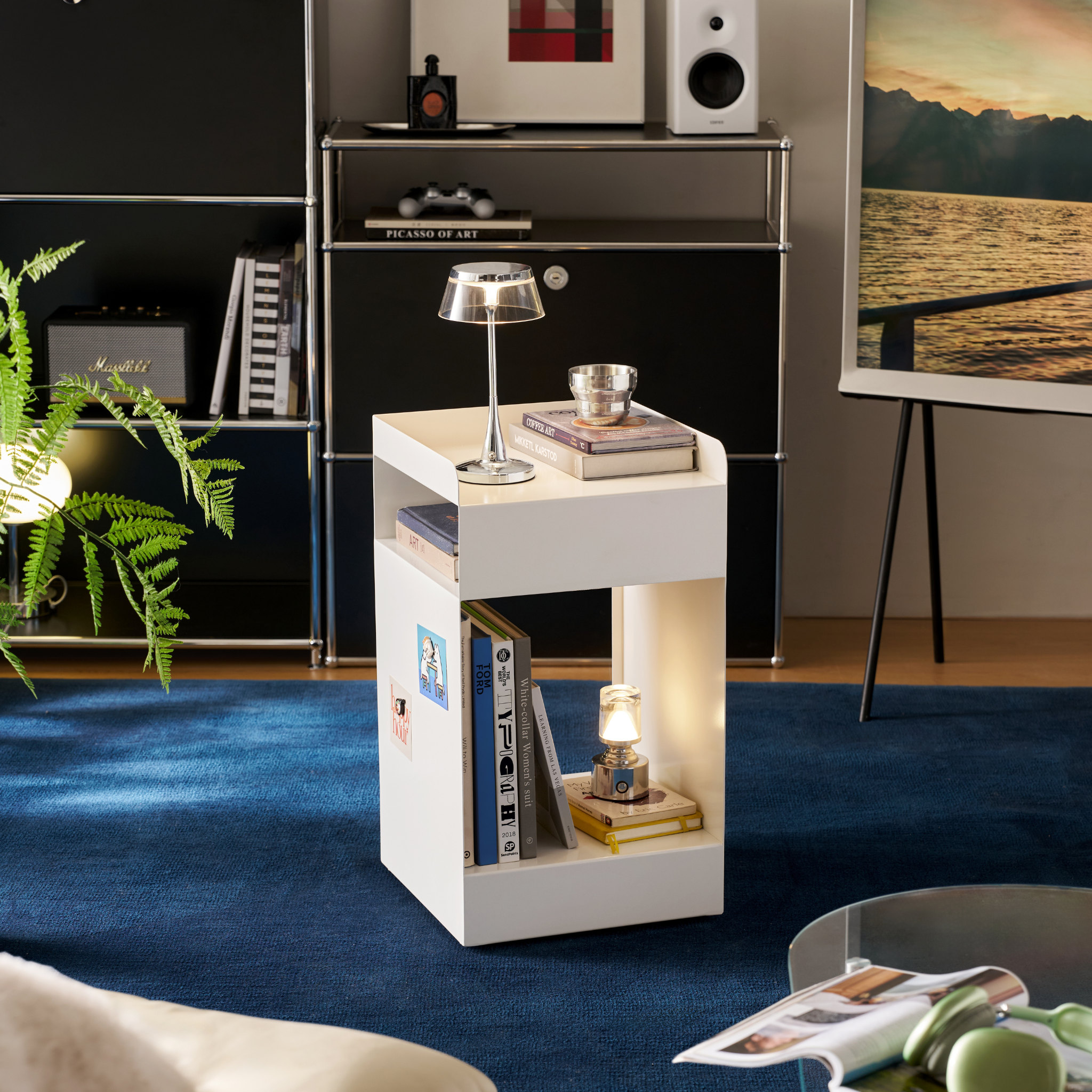 Linspire Block Side Table with Castors, White