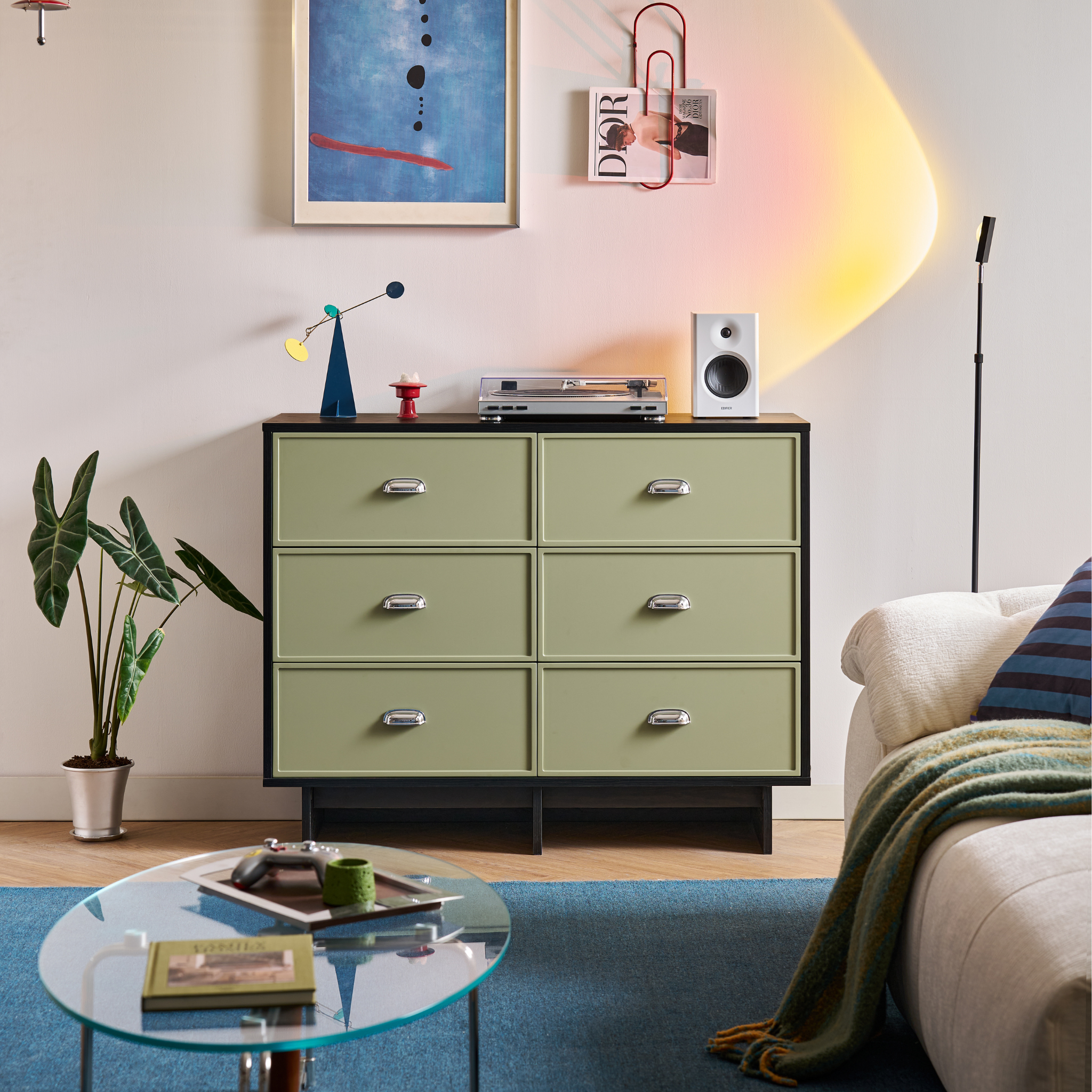 Linspire Duo Chest Of 6 Drawers, Black & Green