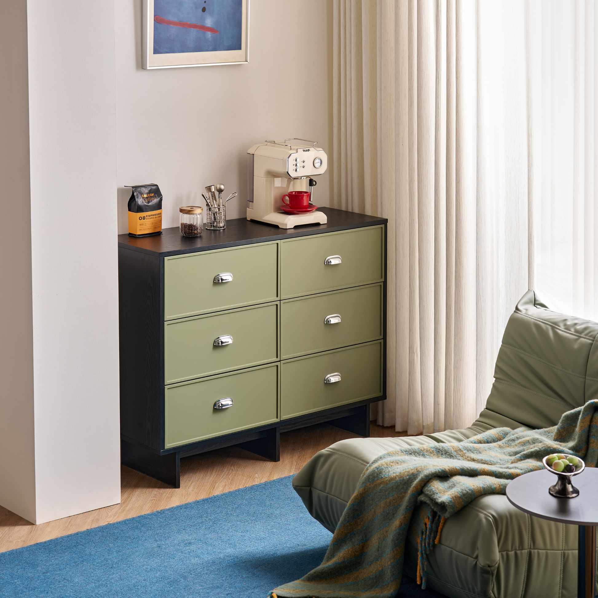 Linspire Duo Chest Of 6 Drawers, Black & Green