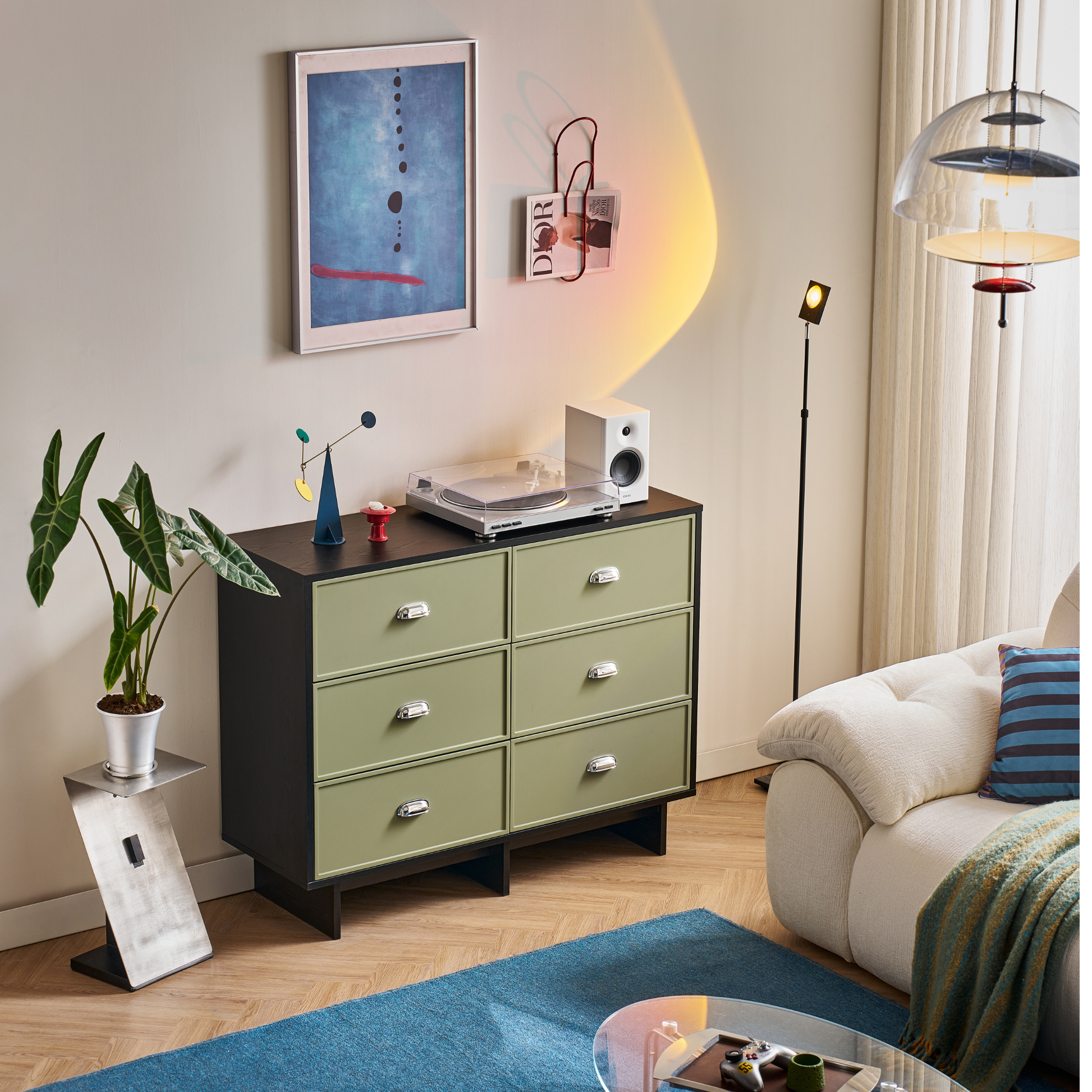 Linspire Duo Chest Of 6 Drawers, Black & Green