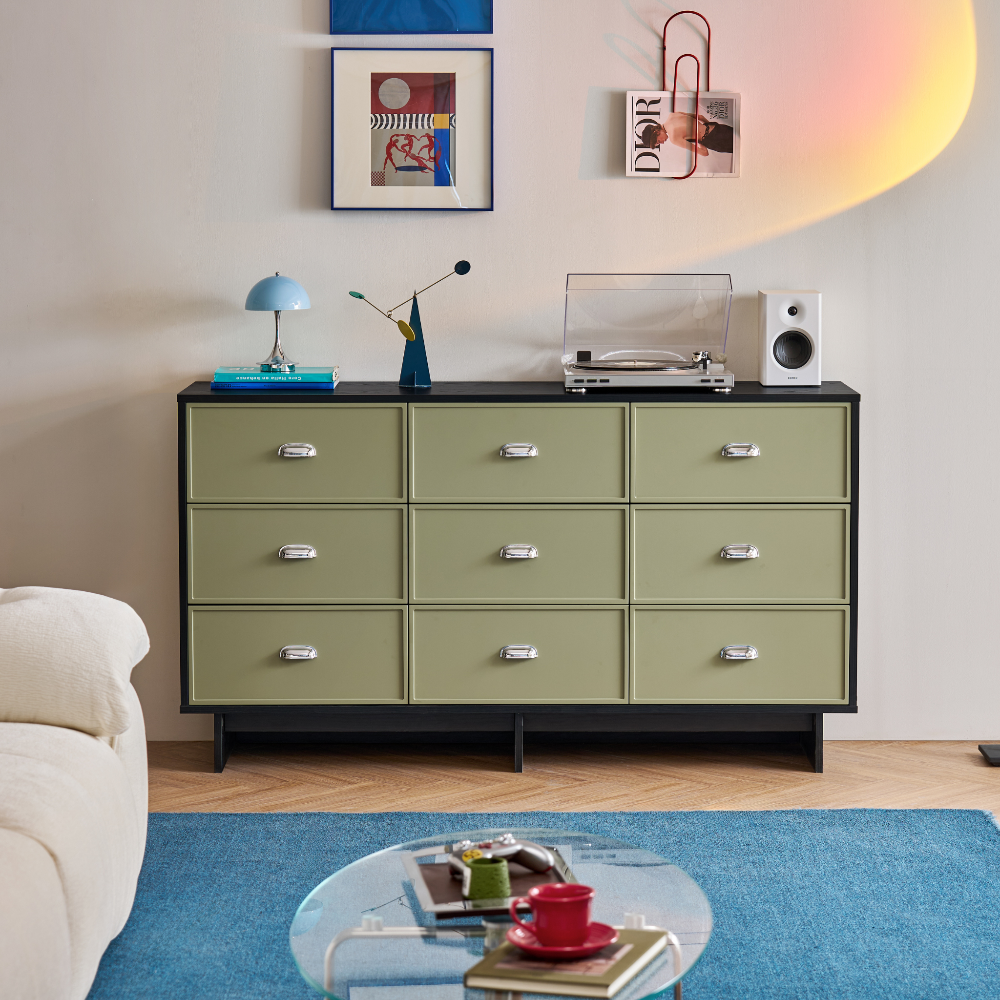 Linspire Duo Chest Of 9 Drawers, Black & Green