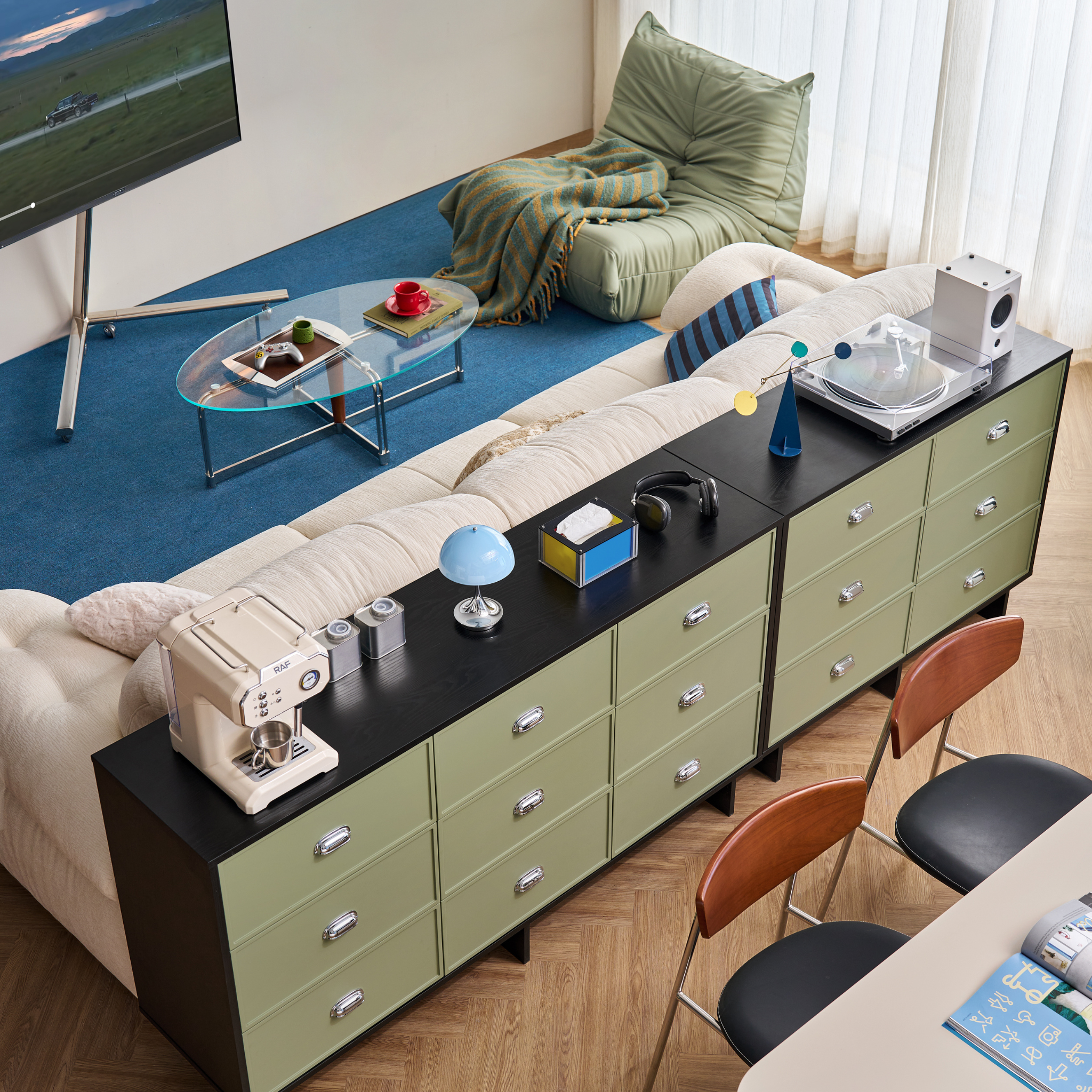 Linspire Duo Chest Of 9 Drawers, Black & Green