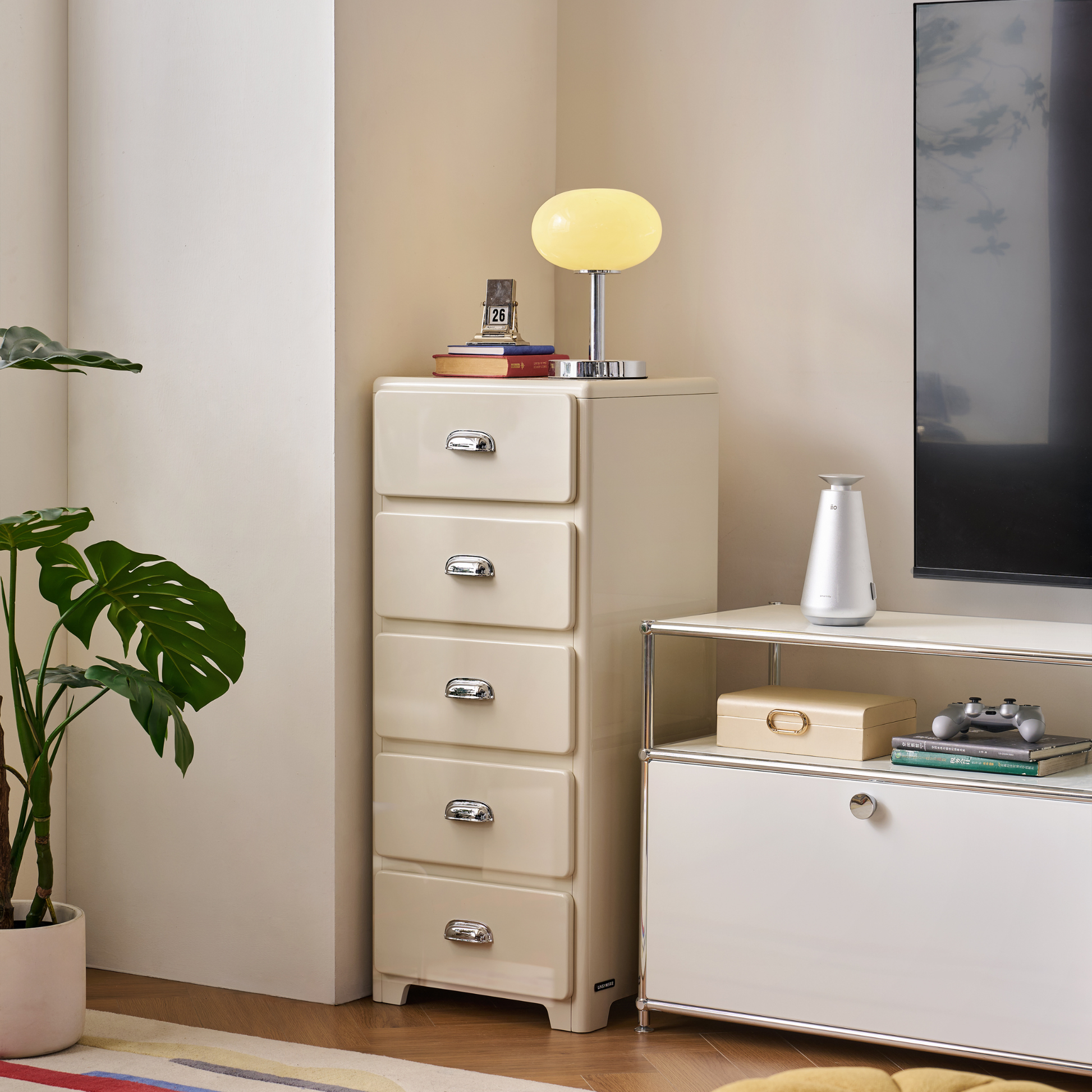 Linspire Willow Narrow Chest of 5 Drawers, Off-White